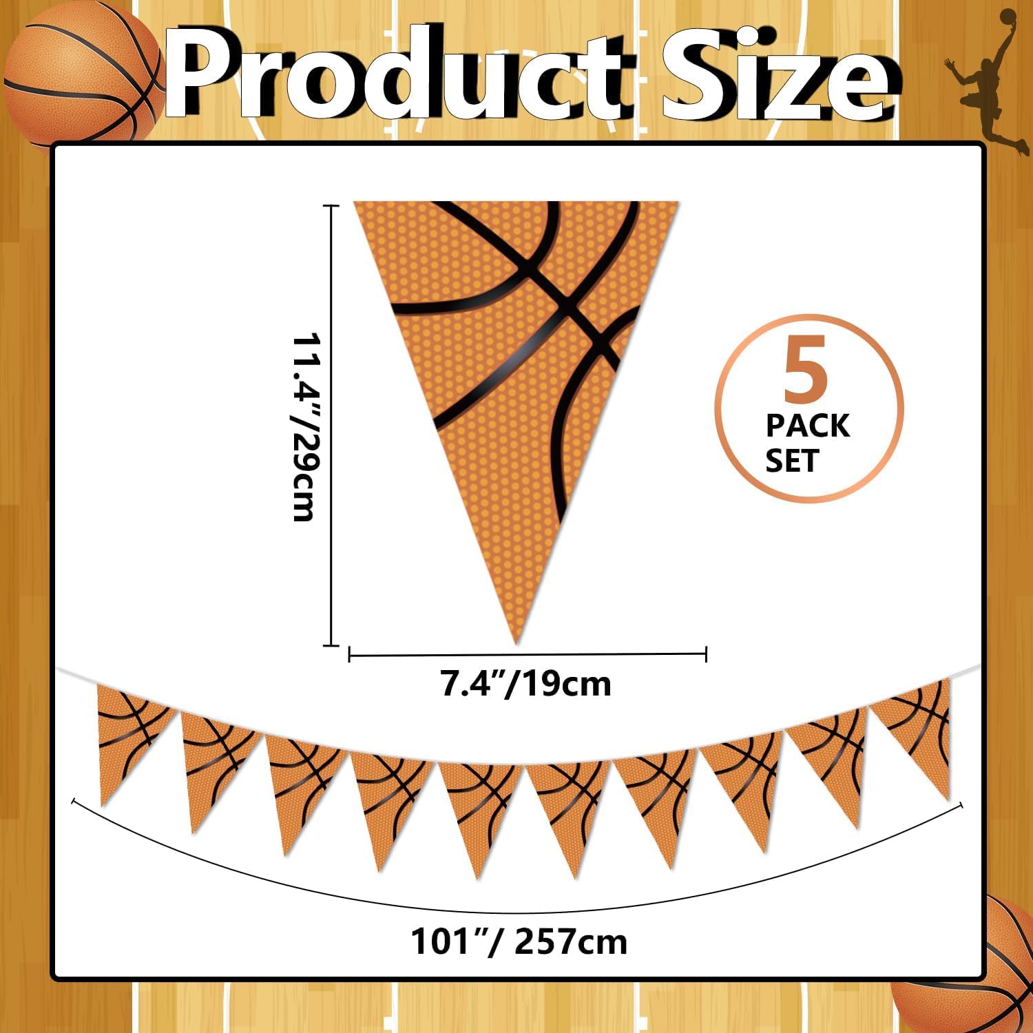 5 Pack Basketball Banner Decoration Party - Basketball Theme Triangle Flags Banner for Basketball Party Kids Birthday Party