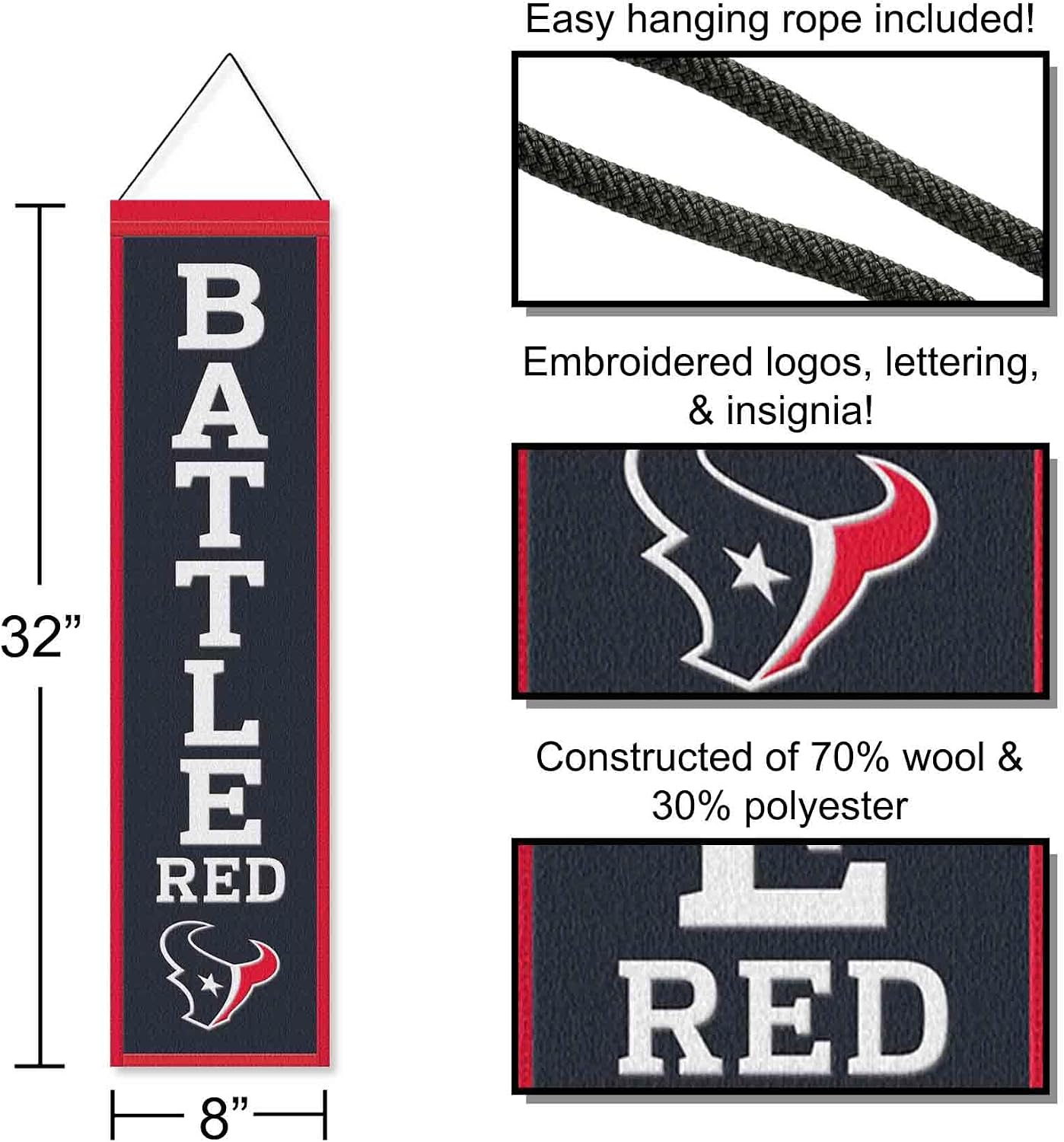 WinCraft Houston Texans Slogan 8x32 Inch Vertical Wool Embroidered Hanging Banner