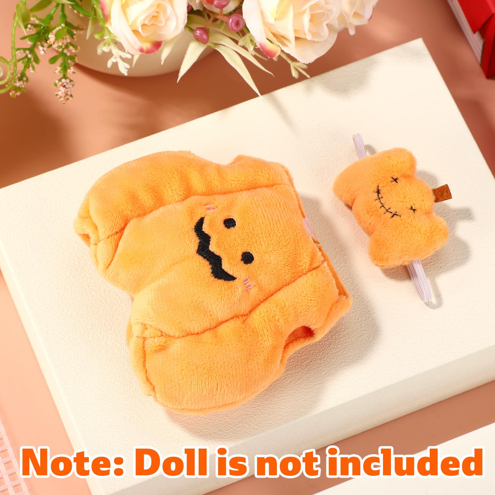 Doll Halloween Outfits, Cute Pumpkin Jumpsuit Clothes Accessories with Orange Headdress Funny Doll Outfits for Dressing & Displaying - Image 3
