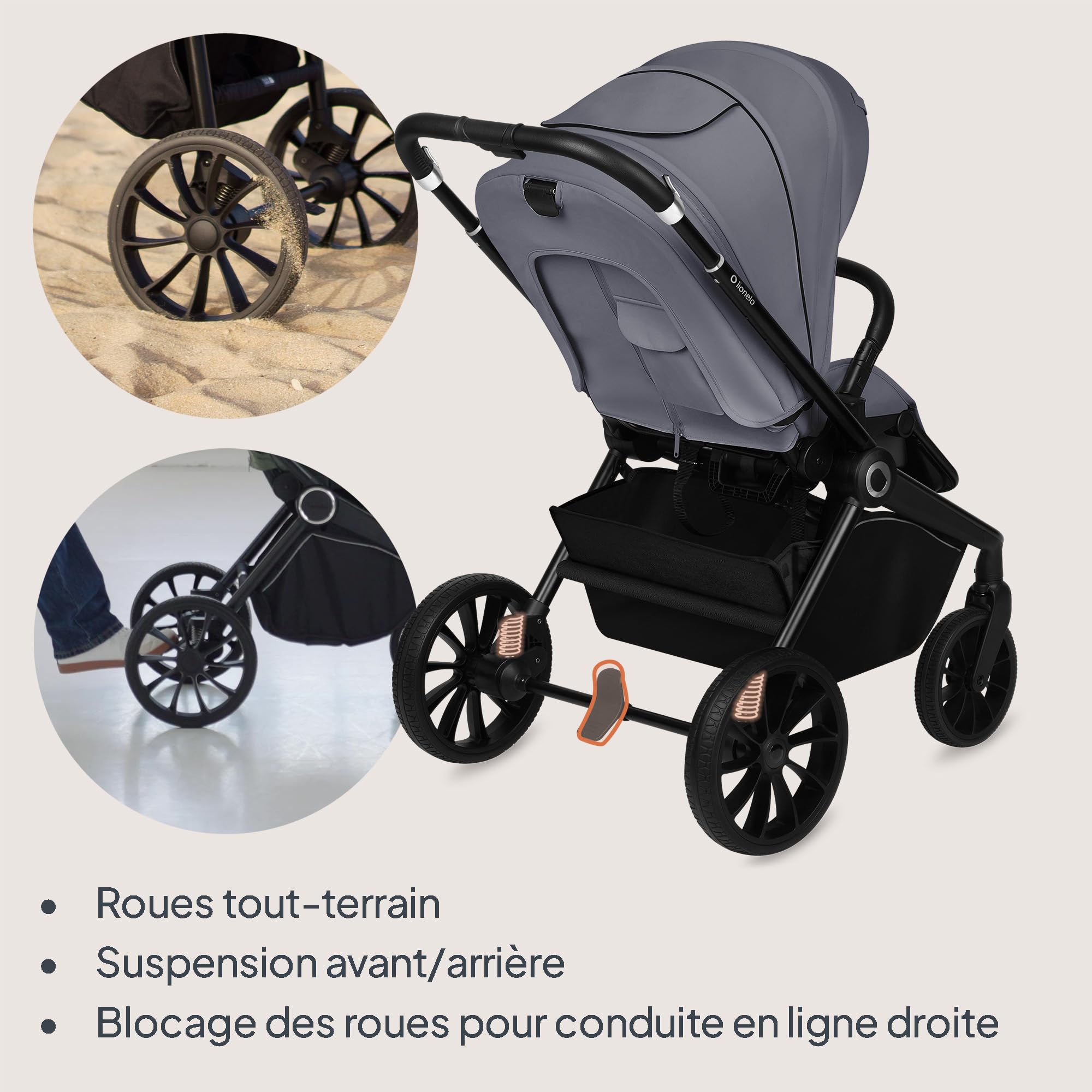 Lionelo Mika Plus Poussette légère tout-terrain pour enfant de 6 à 48 mois pesant jusqu'à 22 kg, siège plat réversible, XXL hydrofuge UPF50+, suspension avant et arrière, grand panier de courses