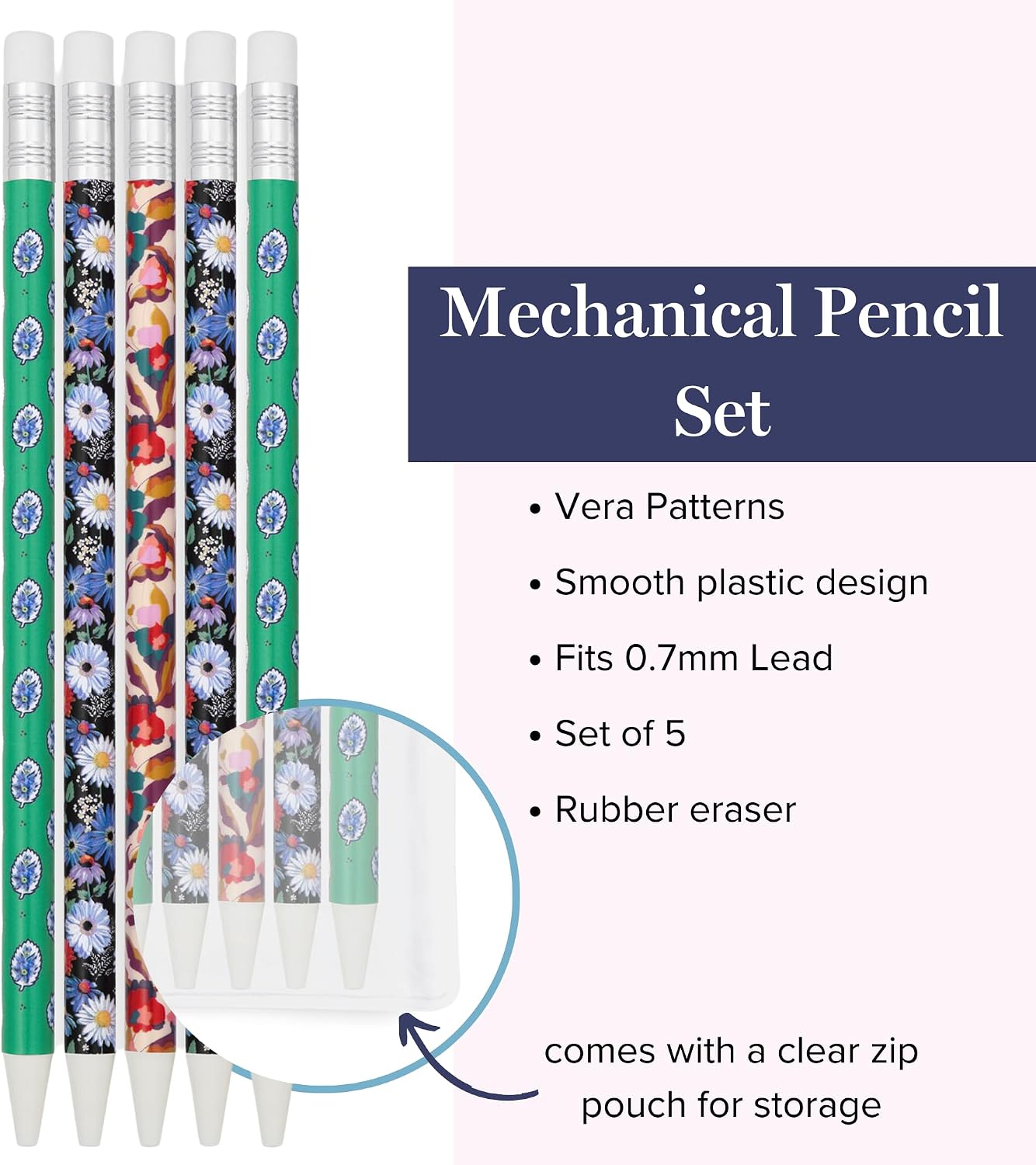 Vera Bradley Mechanical Pencil Set of 5, Pencils Take 0.7mm Lead (Summer 24 Medley)