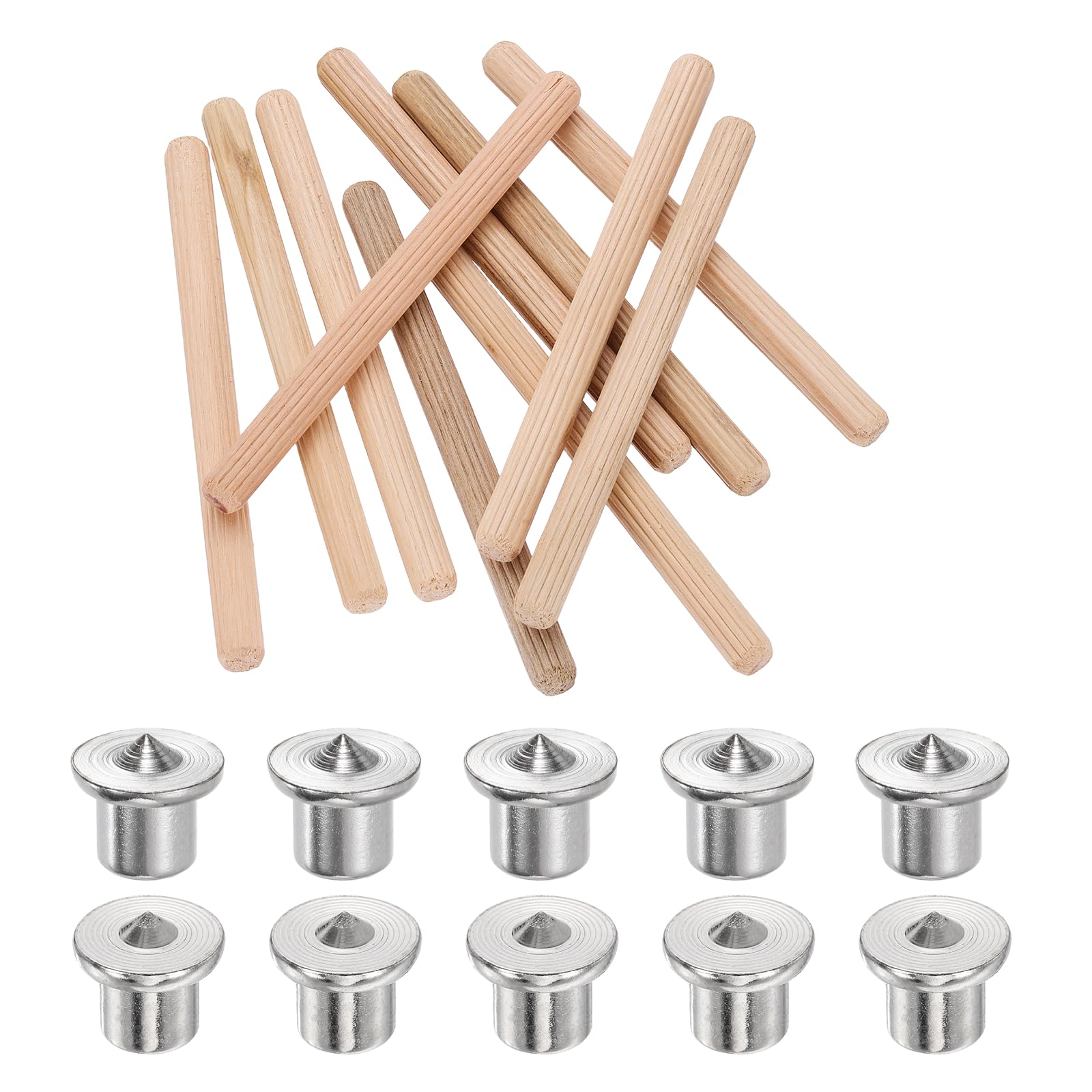sourcing map 150Pcs Wood Dowel Pins, 8 x 100 mm Wooden Dowel Rods Straight Grooved Pins with 10Pcs Solid Hollow Dowels Tenon Center Transfer Plugs for Furniture Woodworking DIY Project