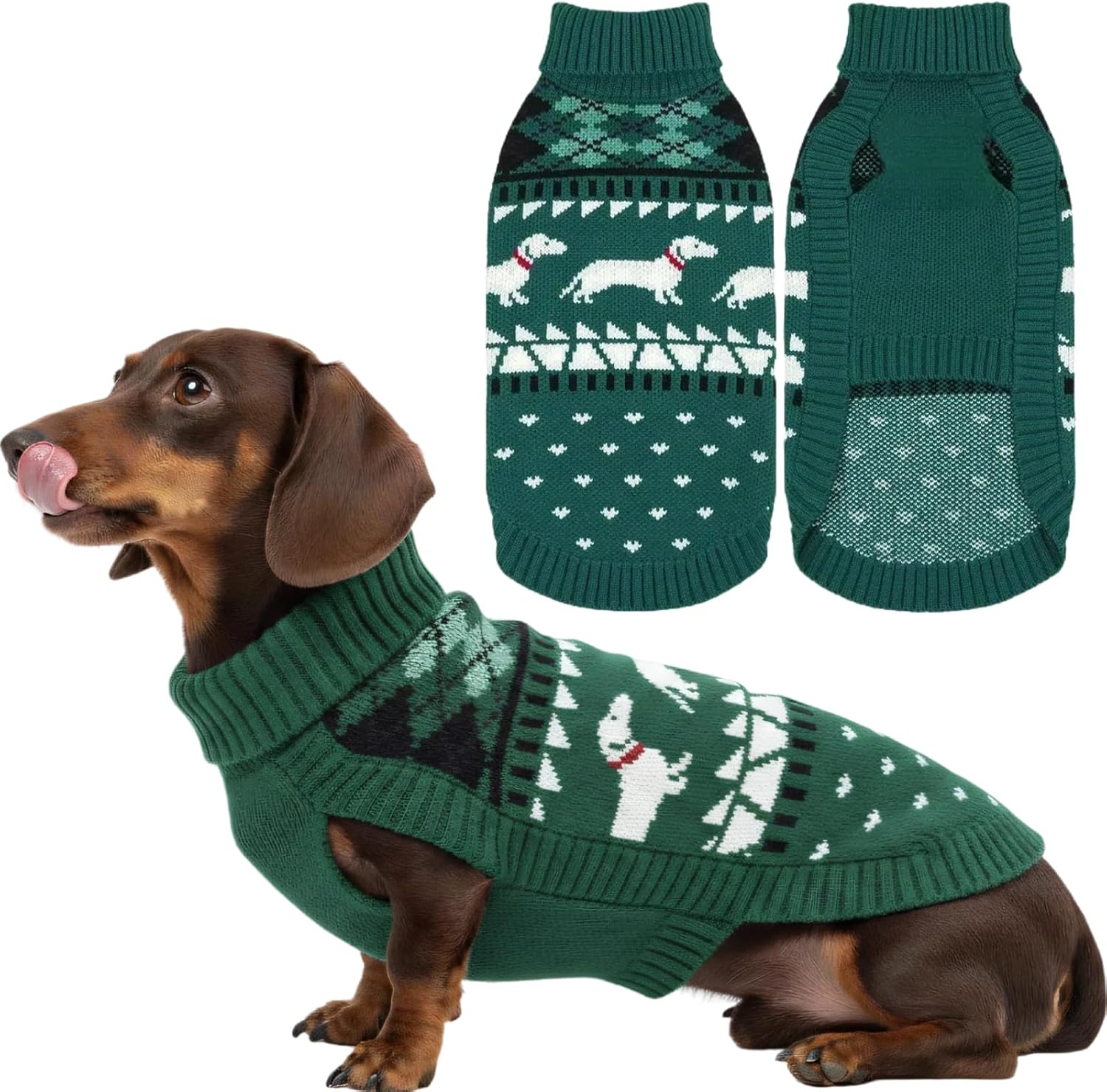 Ultra-Soft Turtleneck Mini Dachshund Dog Sweater, Winter Knitted Dachshunds Clothes for Small Dog, Pullover Weiner Clothes for Girl Boys Dogs, Weenie Outfit for Miniature Dogs(Green, XS)