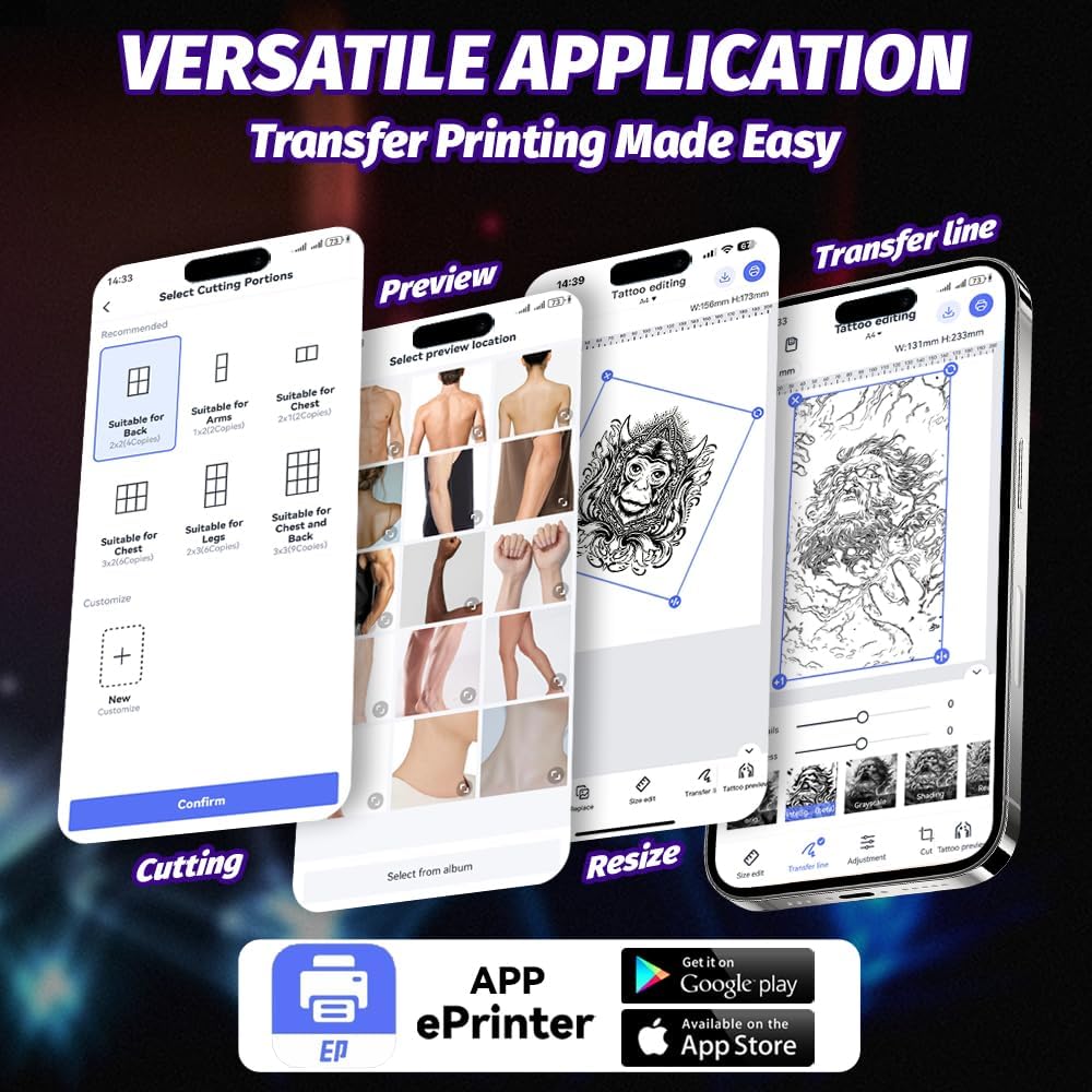 Tattoo Stencil Printer for Artist Unique Gold Tattoo Printer Professional-Grade Transfers Capable of Handling Complex Shading and Linework for Compatible with Smartphone & PC Tattoo Supplies