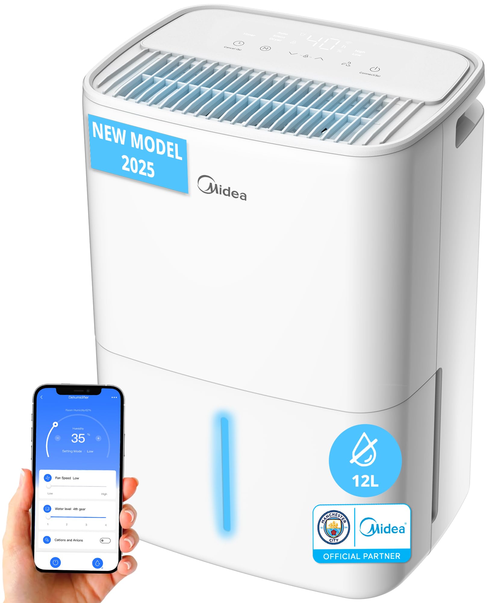 MIDEA Deshumidificador de Humedad Silencioso 12L con App Control hasta 35 m2 - Deshumificadores para Humedades en Habitación con Depósito Extraible - Deshumificador Electrico Pequeño Bajo Consumo