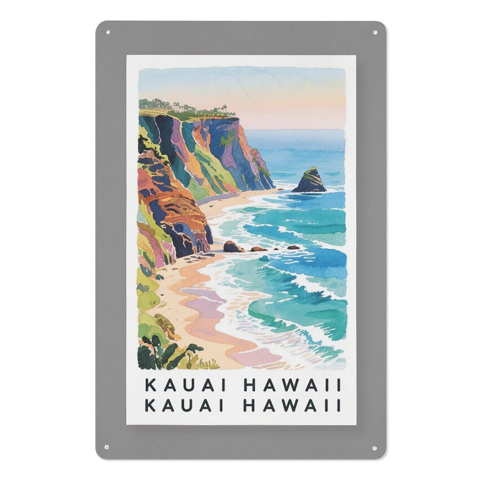 Kauai Hawaii Retro Design Tin Paintings Vintage Tin Sign 08x12inch(20x30cm) Wall Art for Home Office Bedroom Living Room Cafes Wall Decor