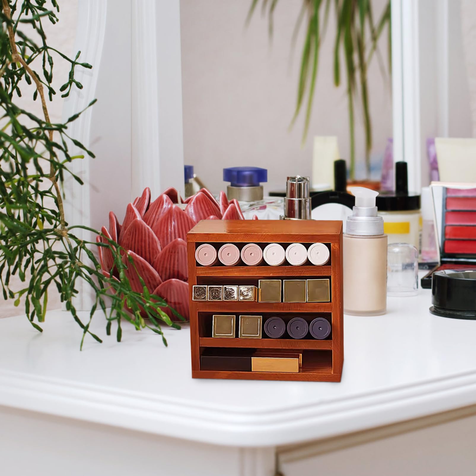 Cabilock Espositore Per Rossetto E Organizer Per Trucco in Legno Da 3 Pezzi Supporto Per Unghie E Porta Rossetto.