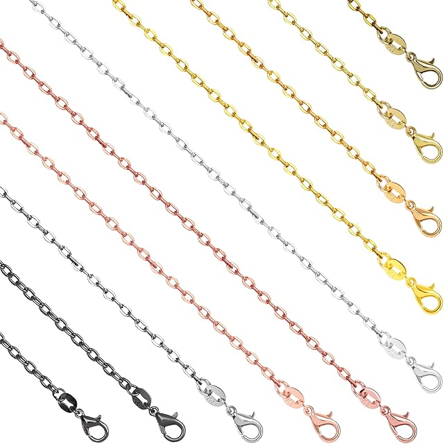 SANNIX 50 Pack 10 Colors Necklace Chains for Jewelry Making 18 Inches Bulk Cable Chain Necklace with Lobster Clasps for Crafts