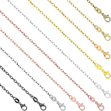 SANNIX 50 Pack 10 Colors Necklace Chains for Jewelry Making 18 Inches Bulk Cable Chain Necklace with Lobster Clasps for Crafts