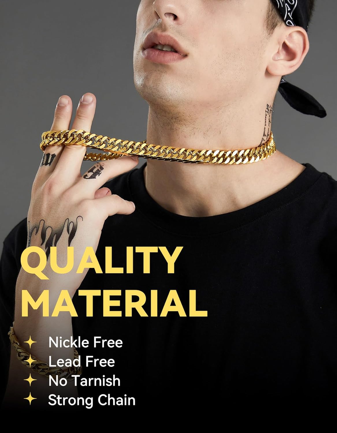 ChainsHouse Men Thick Cuban Chain Necklace, Stainless Steel/Black/Gold Plated Miami Cuban Necklace, 3/5/7/10/13.5MM Width, Hip Hop Mens Jewelry 18"-30", Send Gift Box