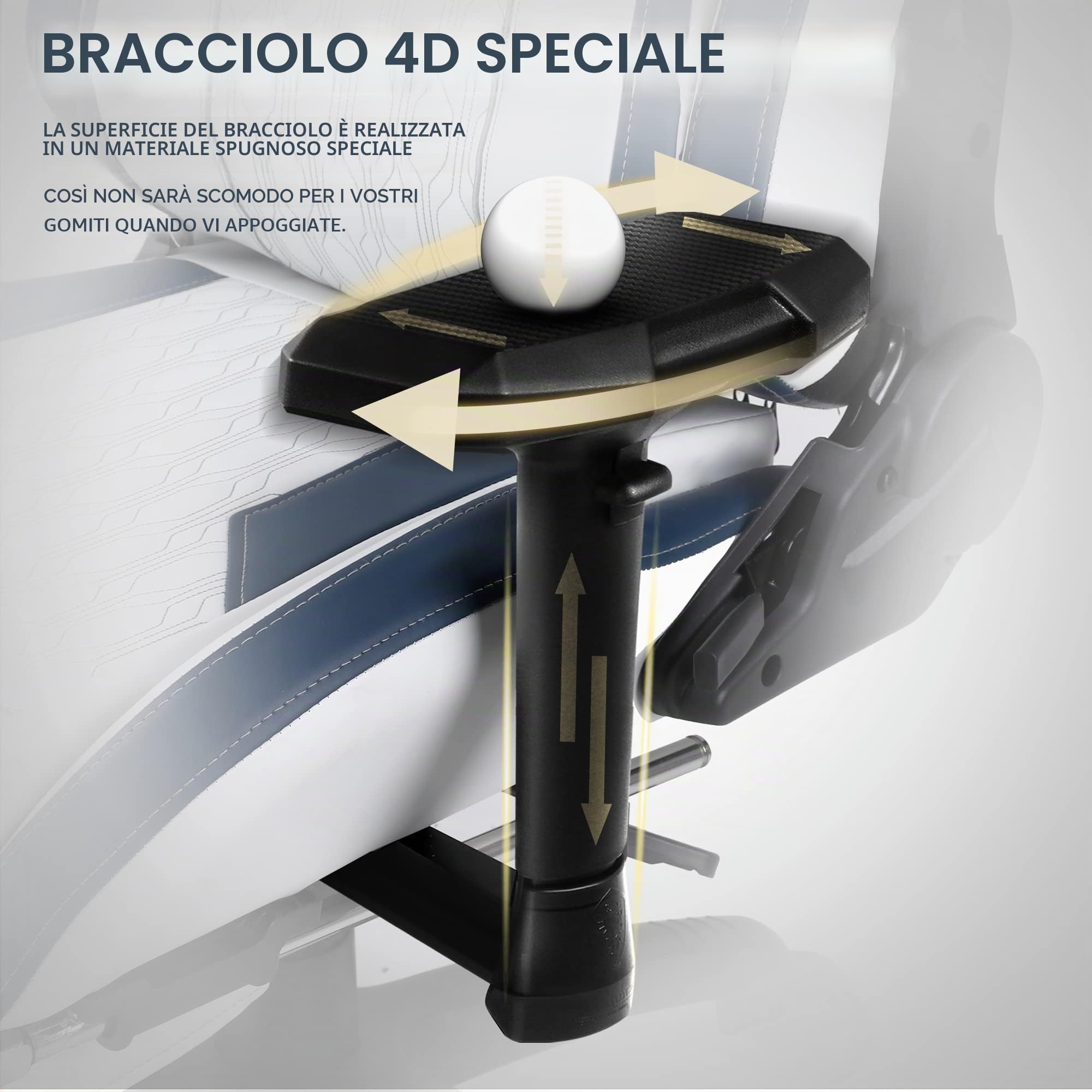 Dowinx Sedia Gaming con braccioli 4D, ergonomica, con poggiapiedi, in pelle PU, comodo supporto lordosi, grande e alta, 180 kg, bianco