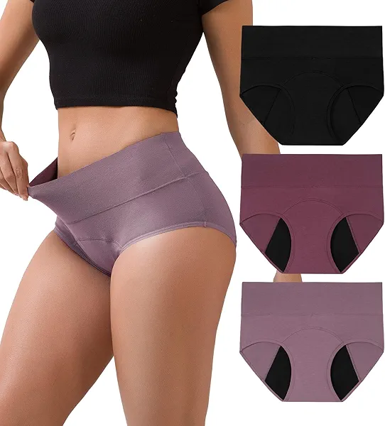 INNERSY Period Underwear for Women Leakproof High Waisted Menstrual Cotton Panties 3 Pack