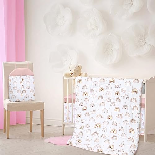 Miniatura 3 de Rtteri Juego de ropa de cama para cuna de bebé, 4 piezas, ropa de cama de bebé, tamaño estándar, suave, incluye falda de cuna, manta, sábana de cuna