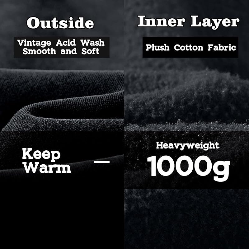 FAIABLE Mens Womens Double Zip Up Hoodie Oversized Acid Wash Hoodies Heavyweight Fleece Cotton Zipper Sweatshirt Vintage Y2k Full Zipup Jacket Couples Streetwear Black image 5
