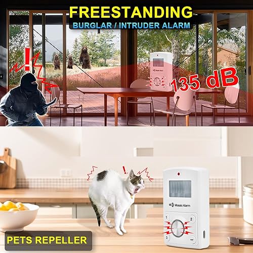 Miniatura 4 de Sensor de movimiento remoto de 135 dB, alarma de sonido fuerte para garaje, cobertizo. Alerta de teclado portátil a batería para viajes, campamento.