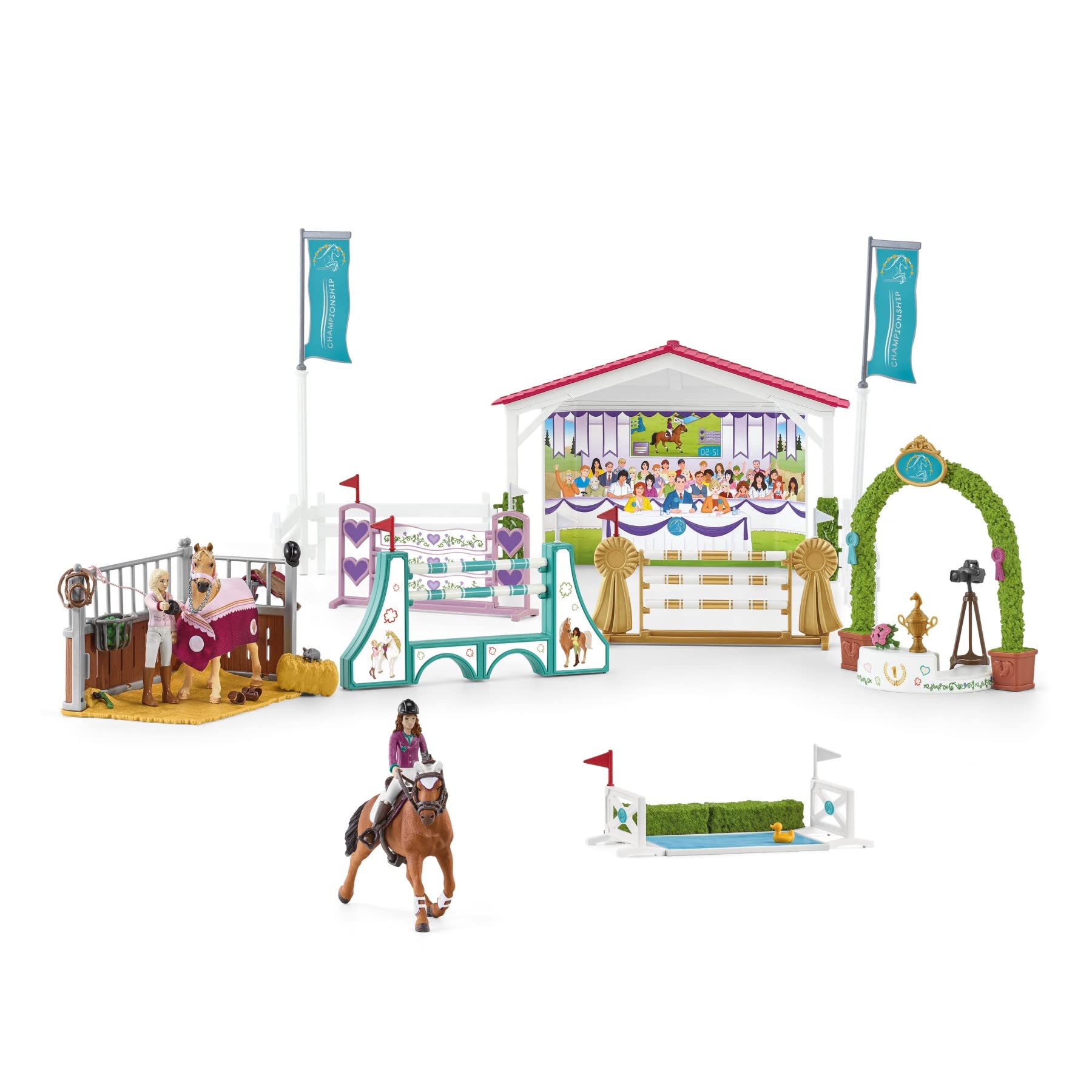 SCHLEICH 42437 Horse Club Pferdebox mit Horse Club Tori & Princess & 42438 Horse Club Waschplatz mit Horse Club Emily & Luna