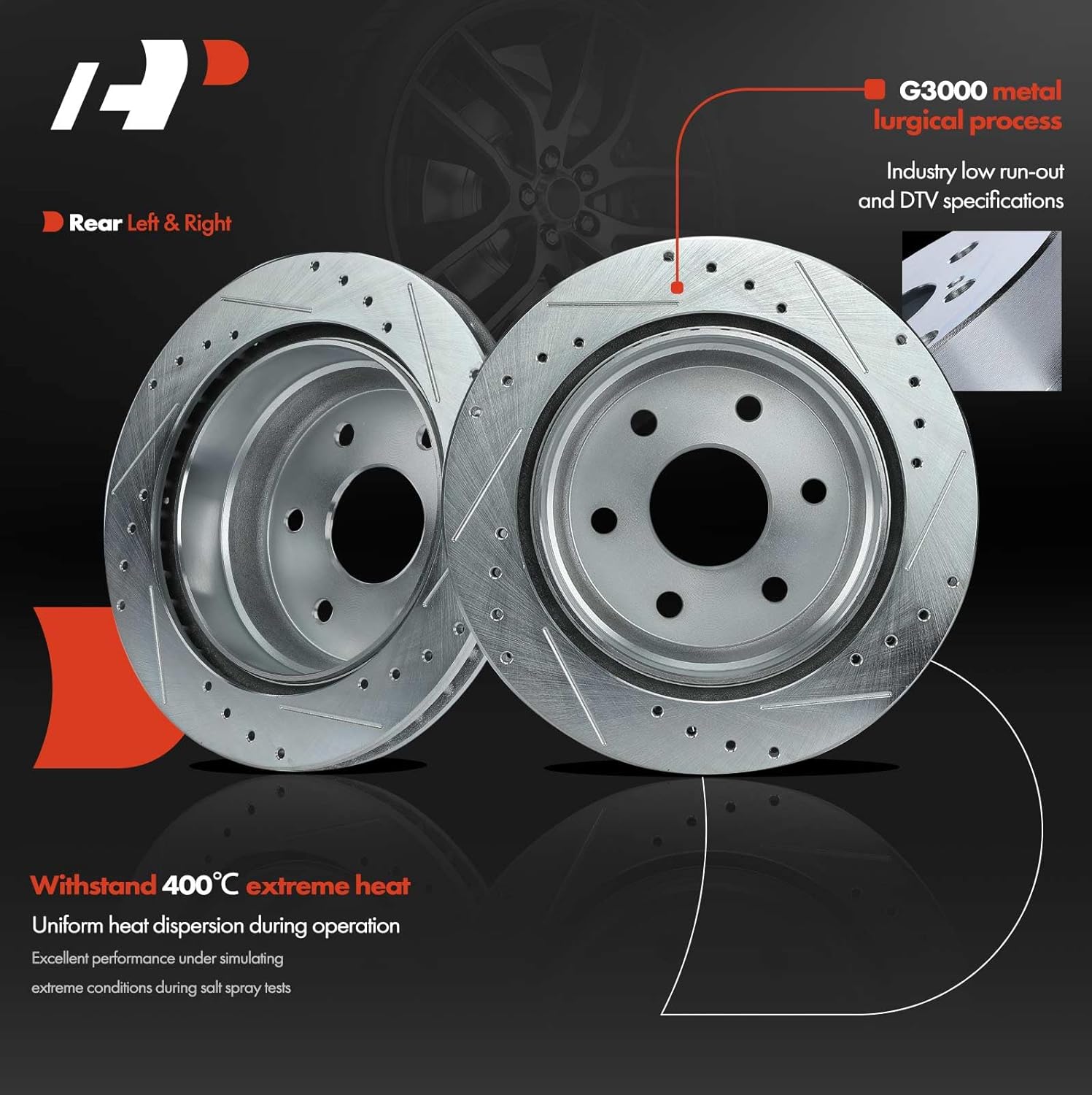 A-Premium 12.98 inch (329.7mm) Rear Drilled and Slotted Disc Brake Rotors Compatible with Select Chevy, GMC and Cadillac Models - Silverado, Suburban, Express, Sierra 1500, Yukon, Tahoe, 2-PC Set