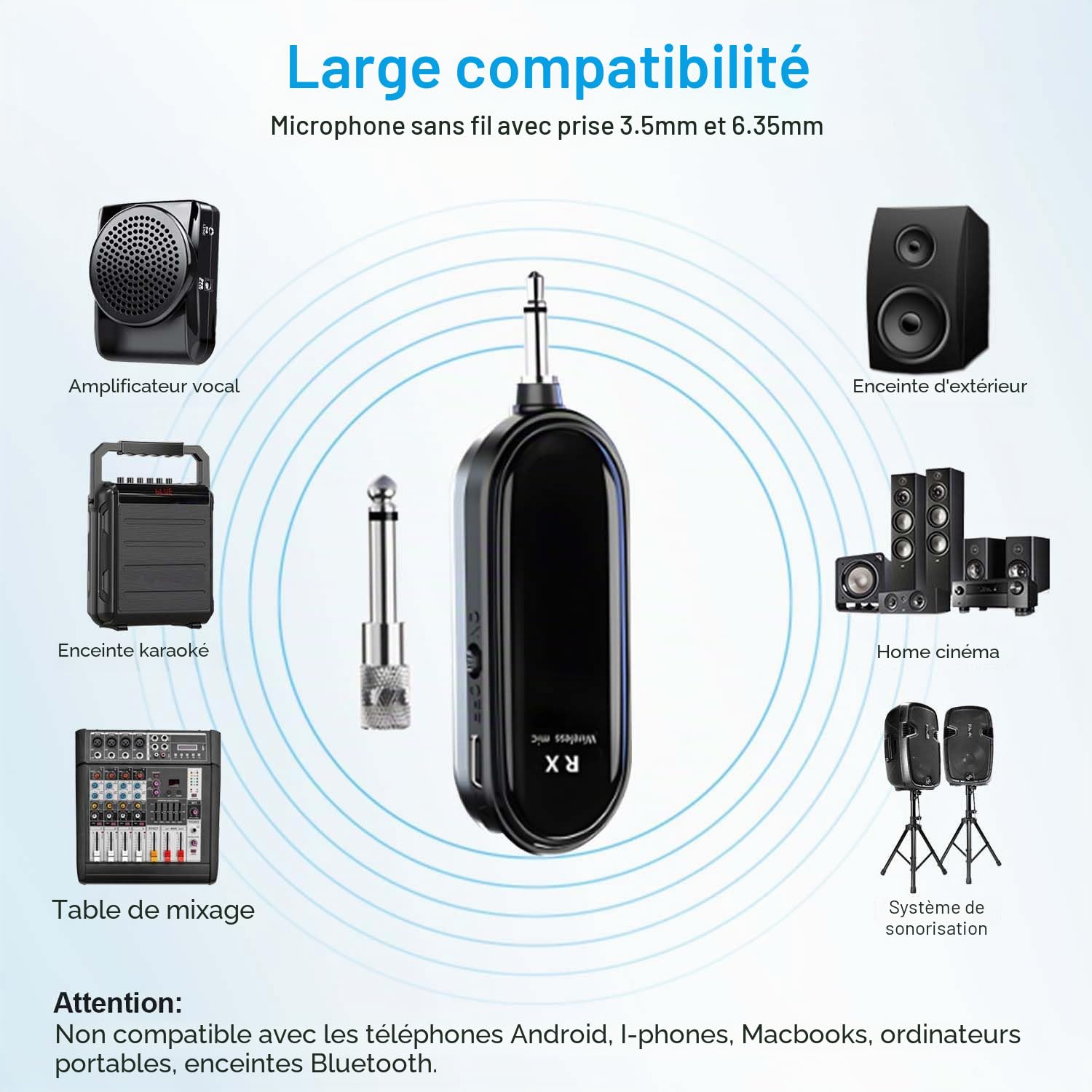 Kinizuxi Micro Serre Tete sans Fil,2.4G UHF Wireless Microphone,Transmission sans Fil de 165 Pieds Compatible avec 3,5 mm et 6,35mm,pour Conférence, Enseignement, Guide Touristique, etc