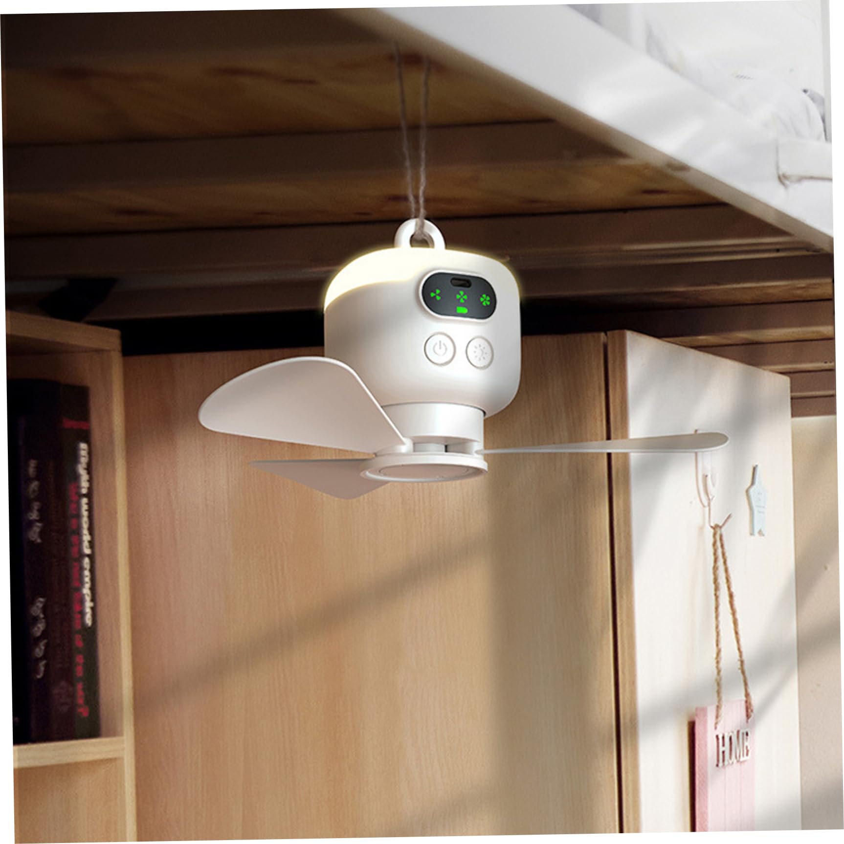 Ventilador de Techo portátil, 8000 mAh, con Dosel Colgante, Control Remoto y 3 velocidades, Recargable y Desmontable. Imprescindible para el Verano, Ideal para Exteriores e Interiores.