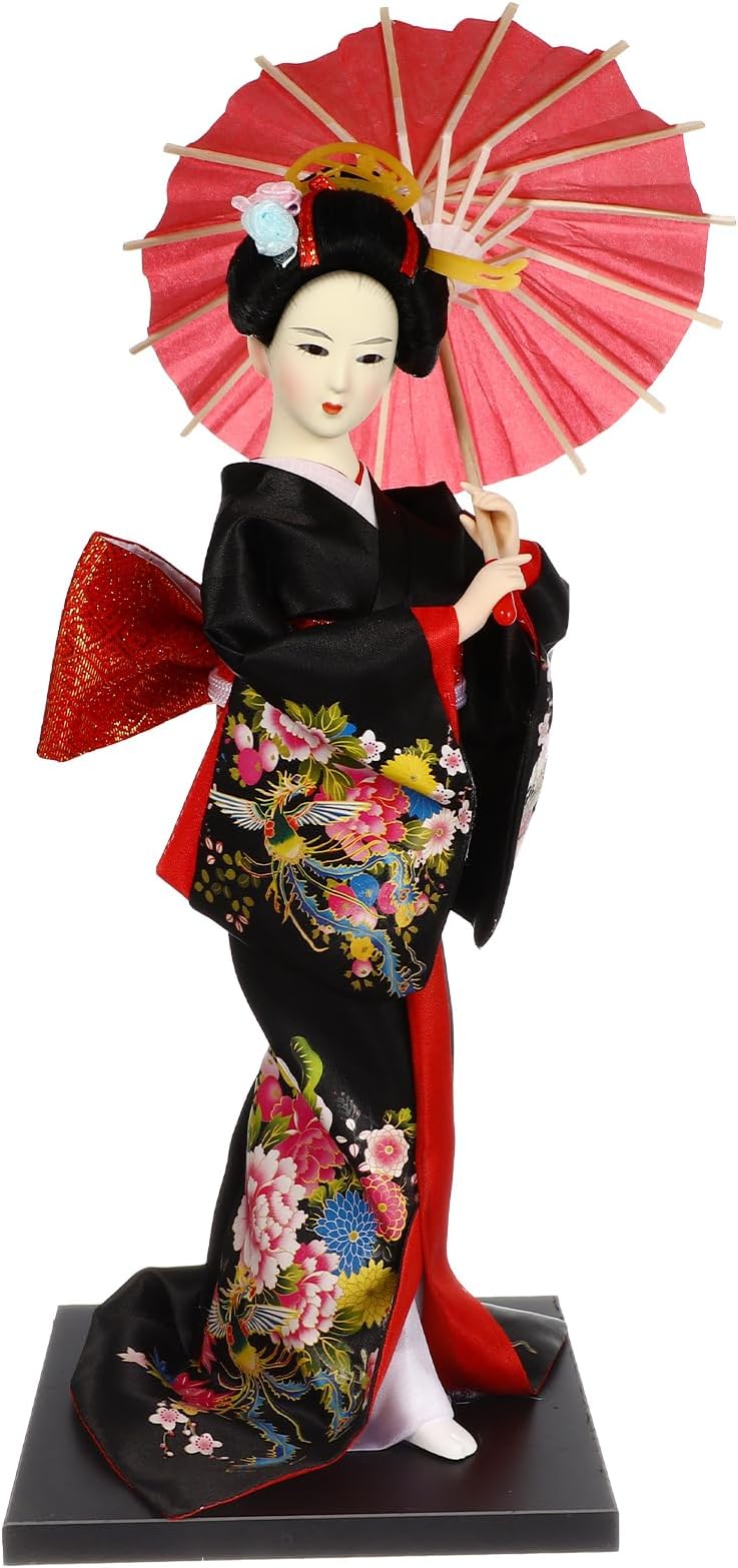 Japanese Geisha Kimono Doll with an Umbrella Asian Female Kimono Doll Collectible Figurine Japanese Style Home Table Decoration Tourist