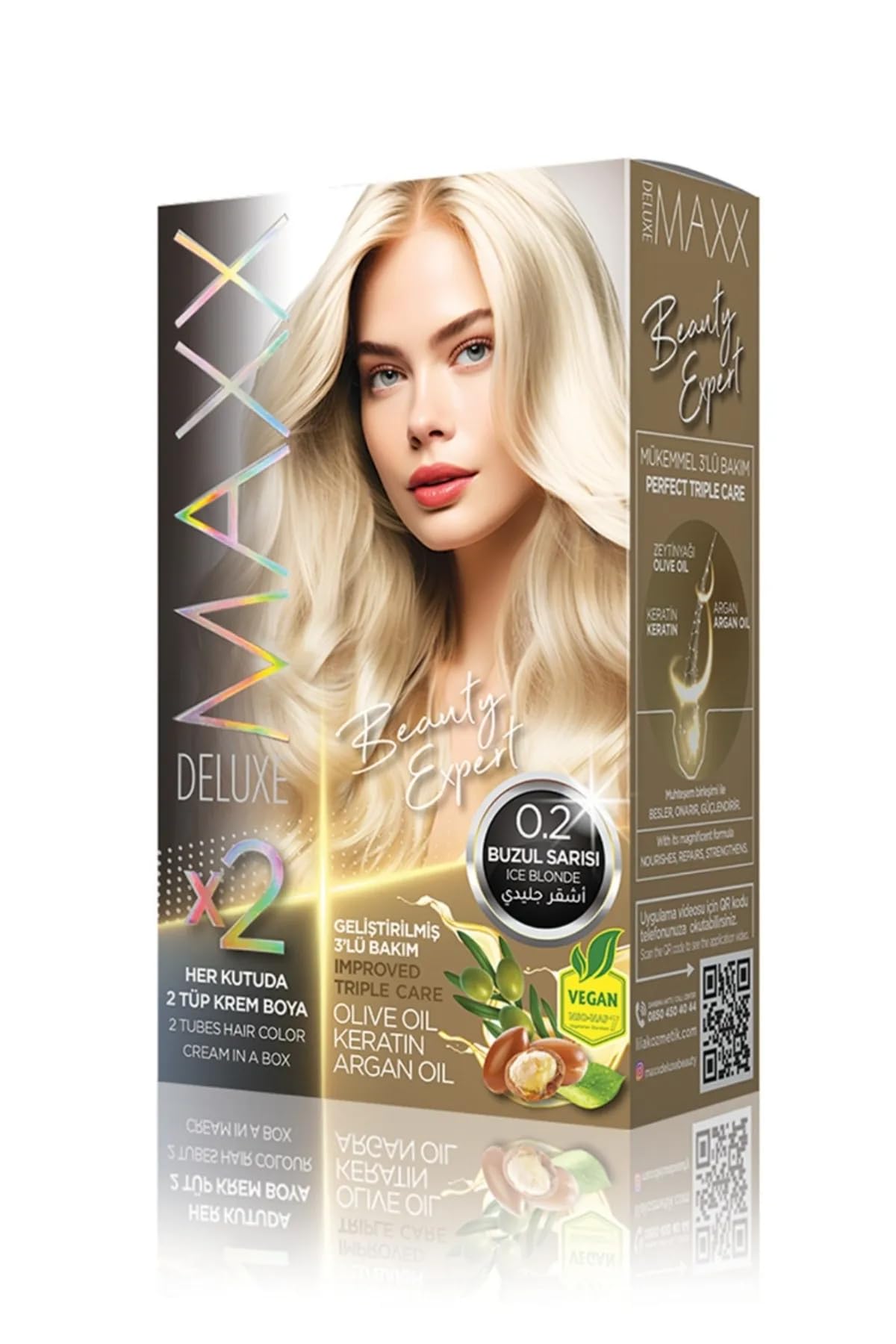 MAXX DELUXE BEAUTY EXPERT HAIR COLOR (KERATİN)'Lİ 1 KUTU (2 X 50 ML) (Buzul Sarı 0.2)