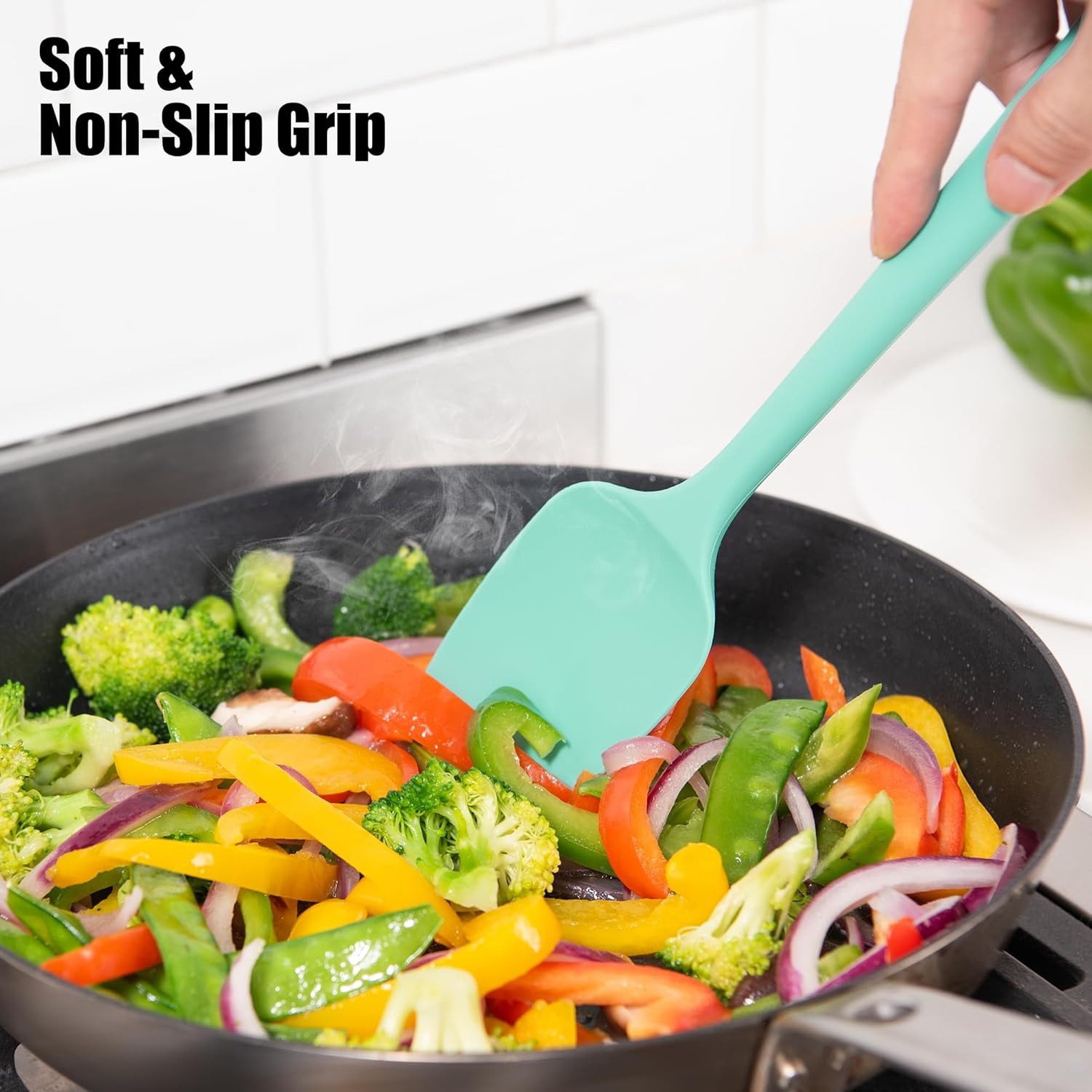 Silicone Large and Spoon Spatula & 4-Piece Spatula Set: Doosu 600°F Heat Resistant Food Grade Kitchen BPA-Free Baking Cooking Tool Nonstick Utensil Set for Mixing Scraping Folding Stirring (Aqua Sky)