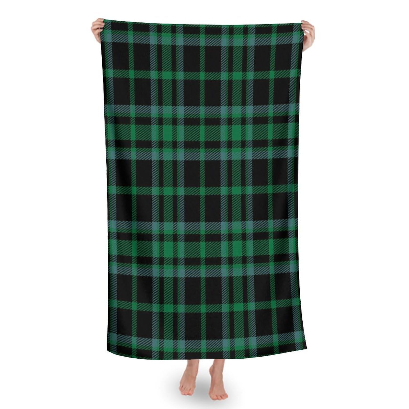 JZDACH Oversized Beach Towel- for Green and Black Tartan Plaid Scottish, Microfiber Towels Large Quick Dry Super Absorbent Lightweight Thin Pool