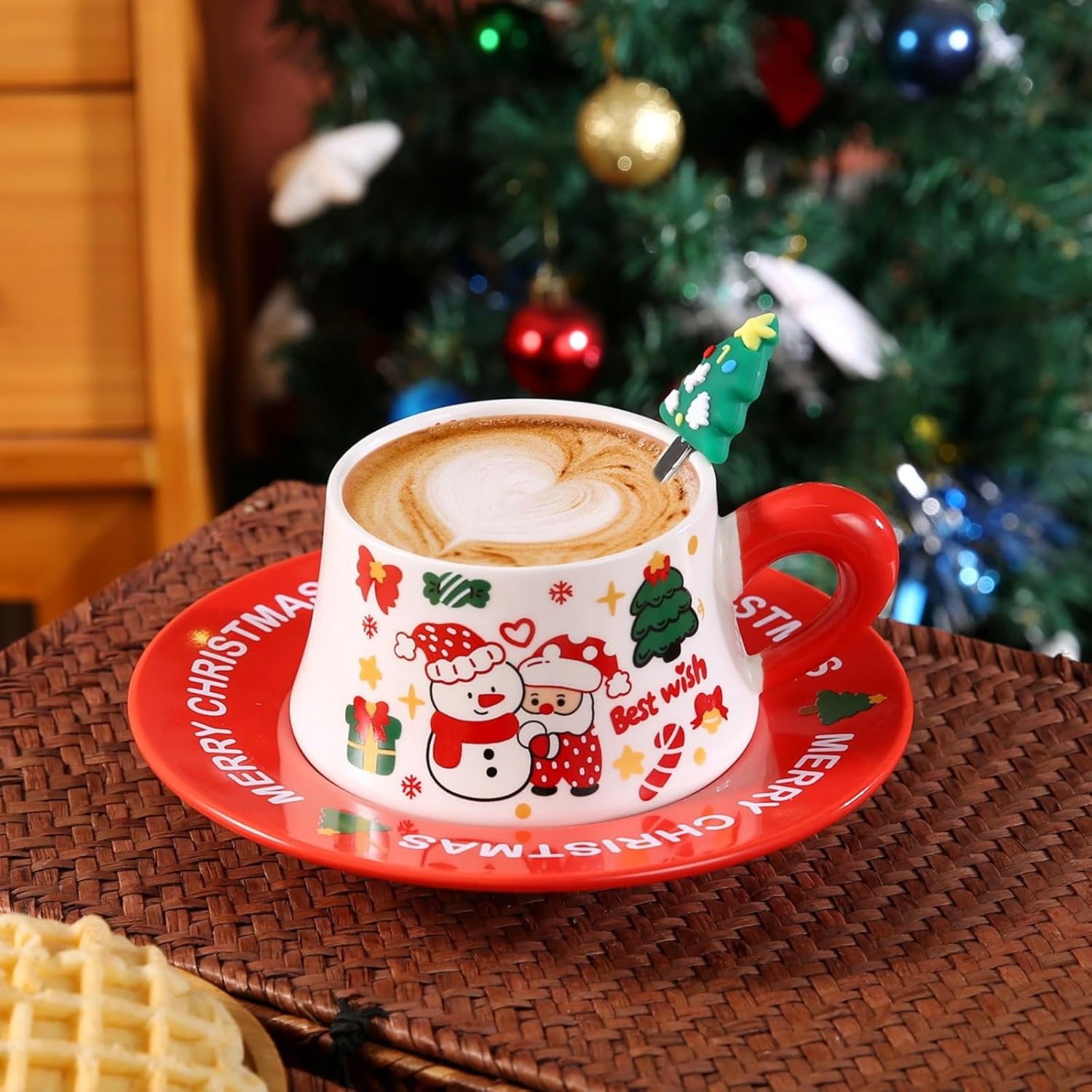 Christmas coffee cups, plates, cute mugs, creative Santa Claus ceramic water cups, Christmas tree gift cups