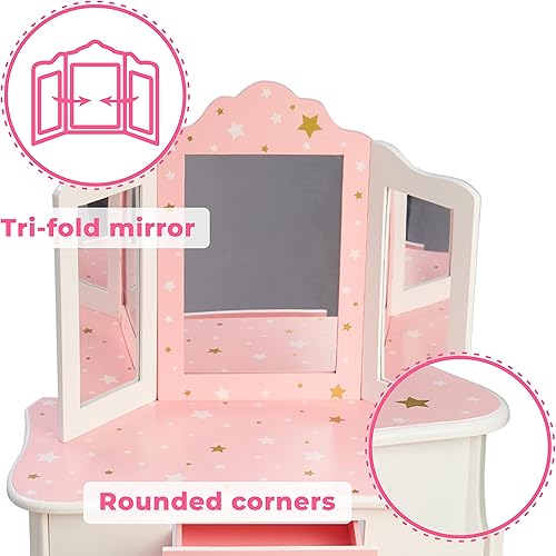 Miniatura 2 de Teamson Kids Princess Gisele Twinkle Star Print - Juego de tocador de madera para niños de 2 piezas con mesa de tocador, espejo de tres pliegues,