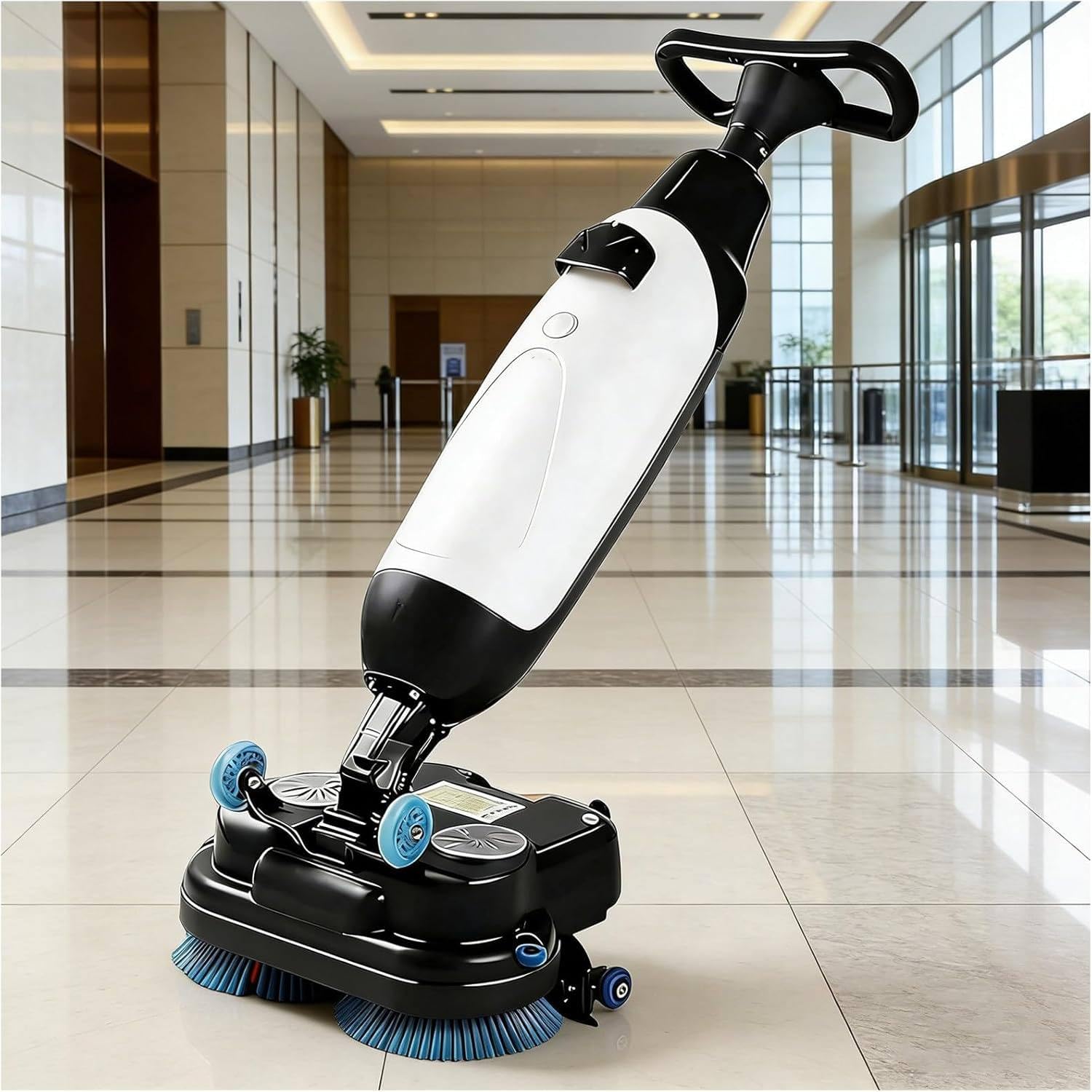 Fregadora De Suelos Comercial, Limpiadora De Suelos Profesional con Cabezal Doble,Cabezal Giratorio De 360°, Cobertura De 13 000 Pies²/H, para Suelos De Madera White
