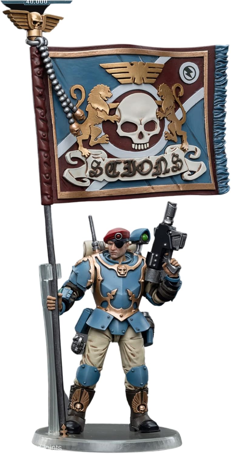 JOYTOY 1/18 Warhammer 40,000 Action Figure Astra Militarum Tempestus Scions Command Squad 55th Kappic Eagles Banner Bearer Collection Model(4 inch)