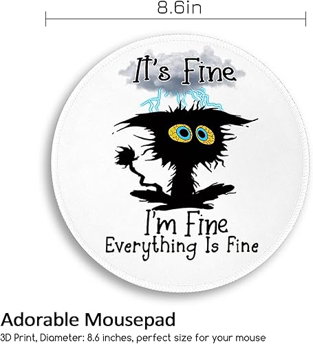 Miniatura 4 de Alfombrilla de mouse redonda con diseño de gato negro, divertida alfombrilla de mouse pequeña con base de goma antideslizante, alfombrilla de mouse