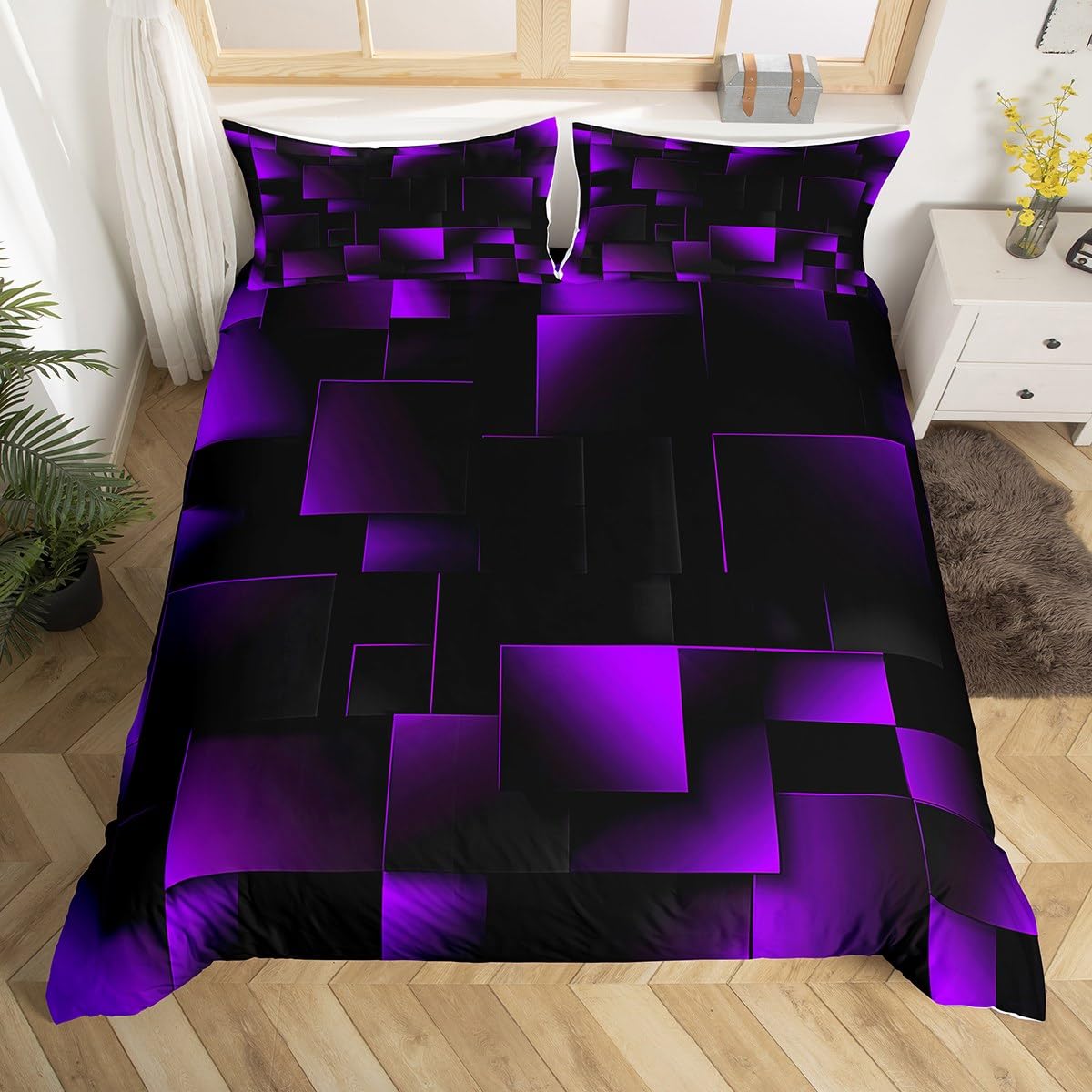 Parure de lit géométrique violette et rouge Manfei pour chambre d'enfant