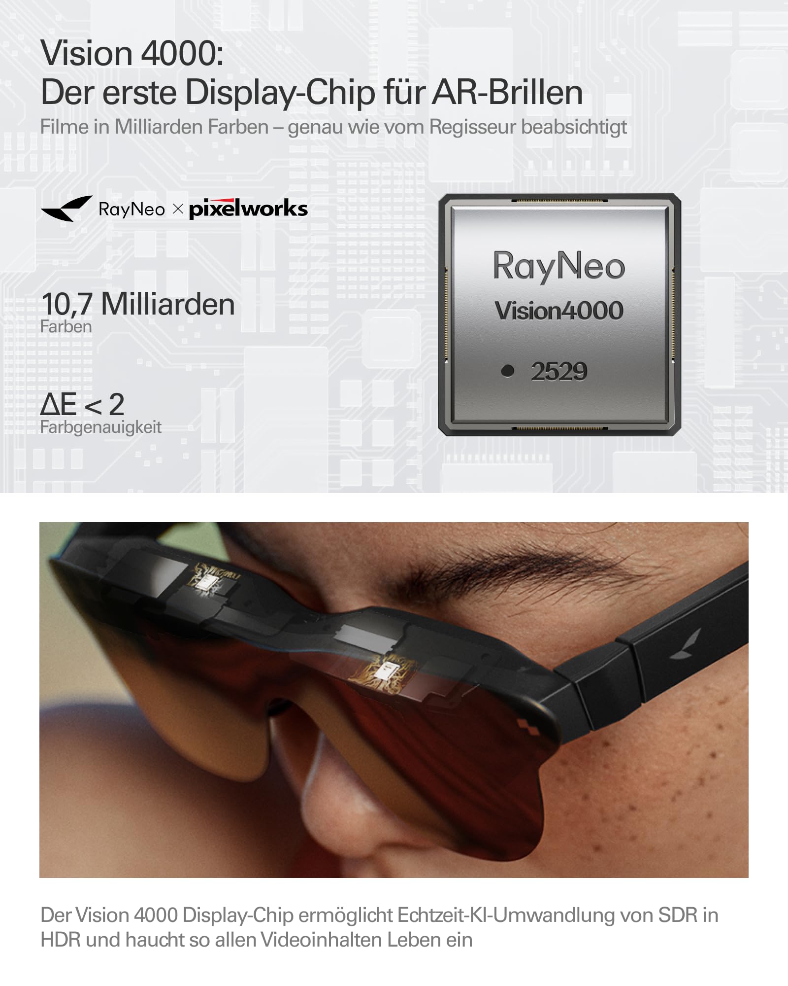 RayNeo Air 4 Pro AR/XR-Brille, HDR10-Display, Vision 4000 Chip, 201 Zoll Virtuelles Kino, 3D-Filme & Gaming Brillen für iPhone 17,16,15/Android/Switch 2/Mac/Steam Deck/PS4/5