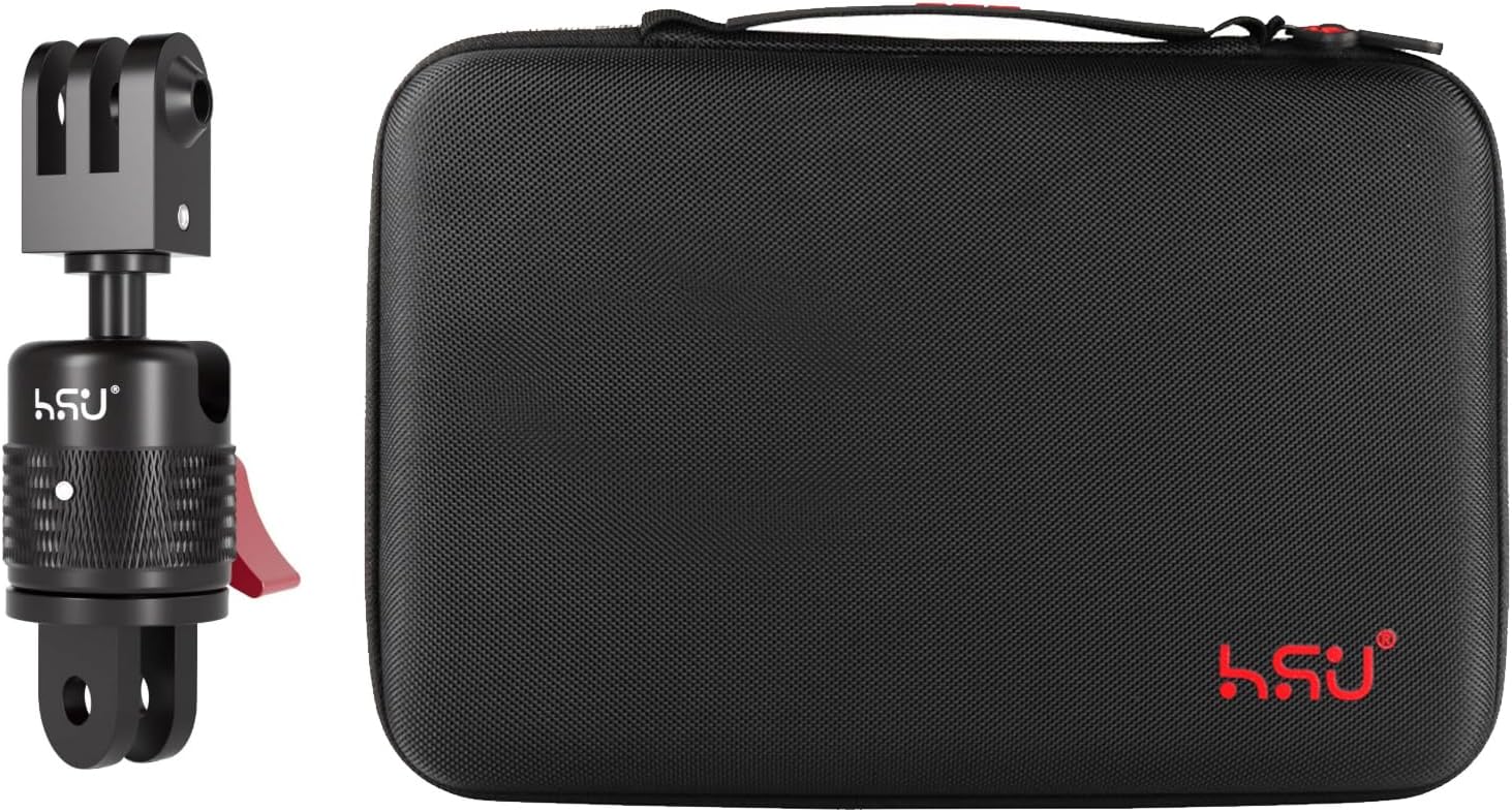 HSU Carrying Case and 360 Degree Rotation Camera Mount for GoPro Hero 13/12/11/10/9/8/7/6/5 AKASO Campark DJI Osmo Action 4/3 and Other Action Cameras