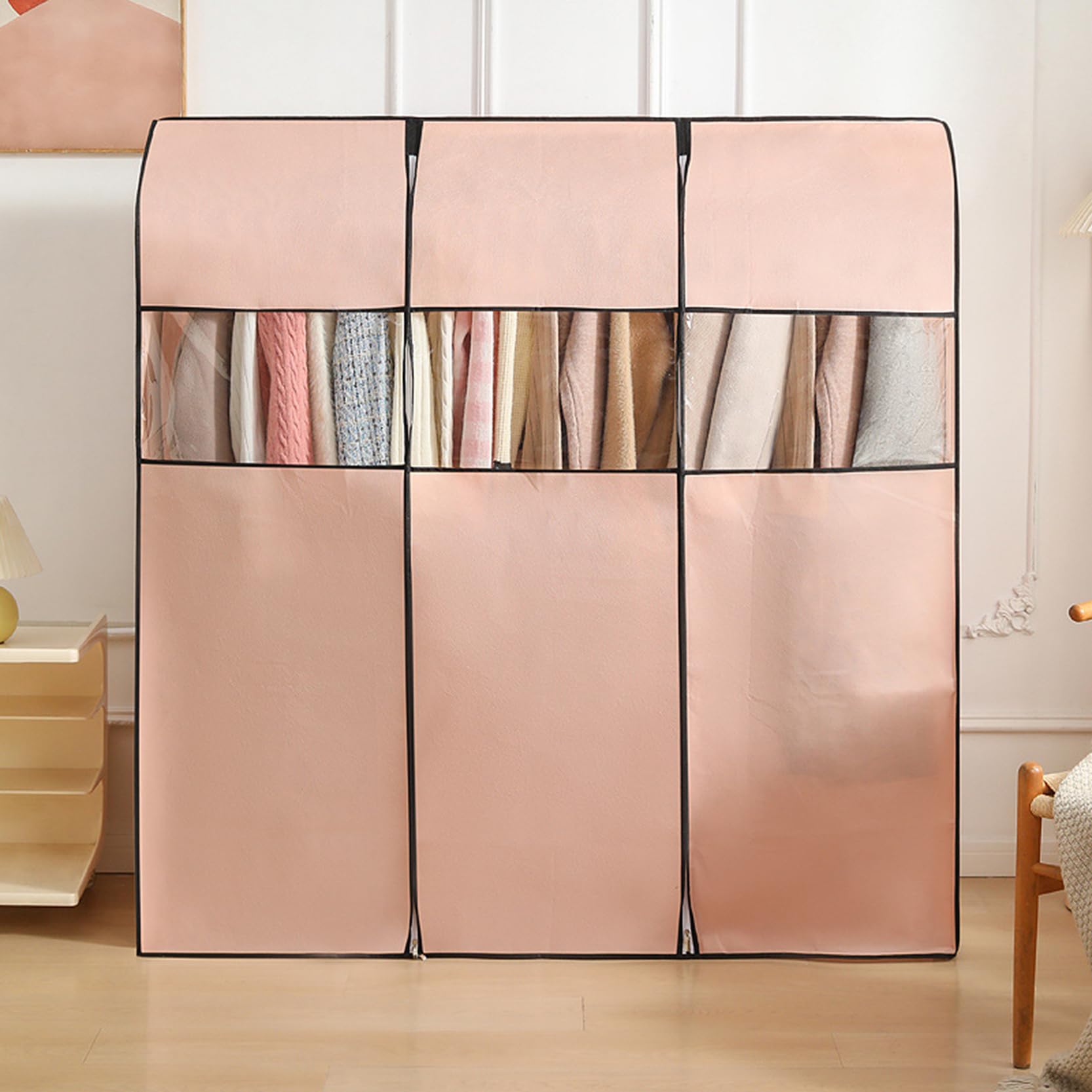 Wabmjgw Pink Dustproof Clothes Rail Cover, Breathable Garment Rack Cover With Zippers And Clear Window,Deep 19.68 In,For Long 3.28Ft 3.94 Ft 4.92 Ft Garment Hanging Coat Racks,-120X50x150cm