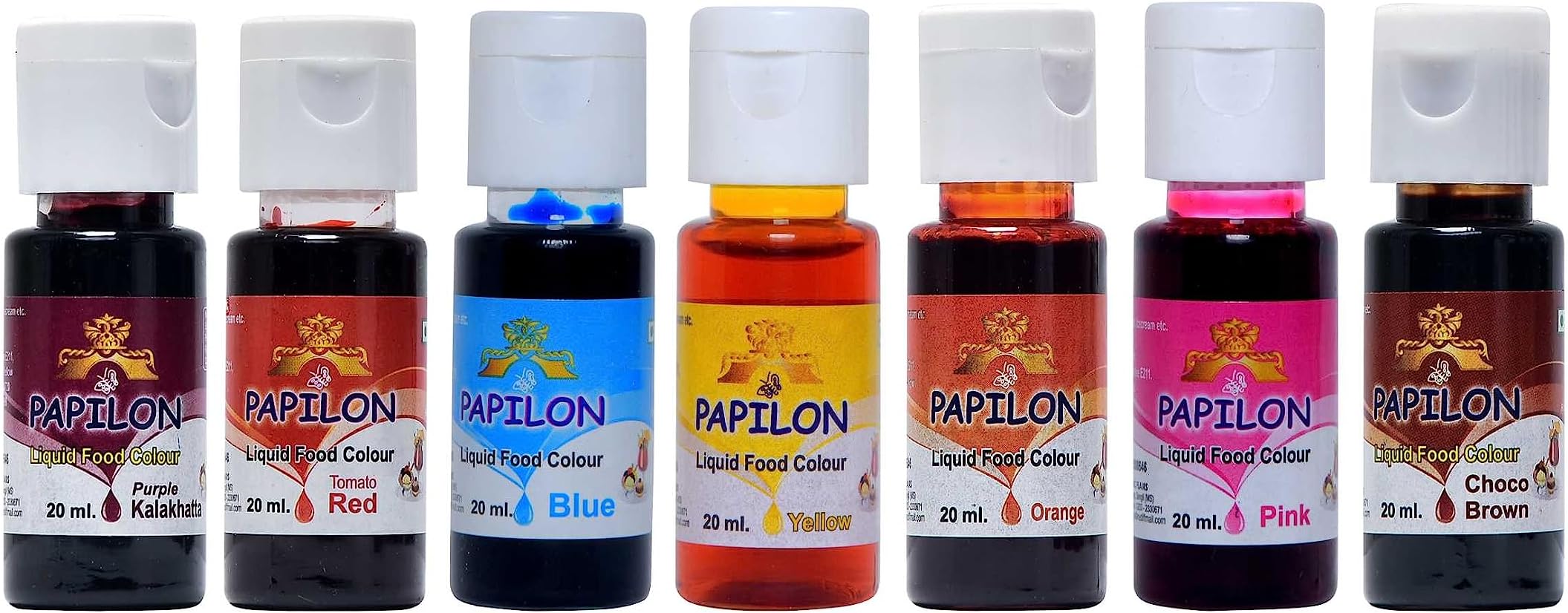 PAPILON FOOD FLAVOURS & COLOURS Shades Of Liquid Food Color (20 Ml X 7 Bottle)