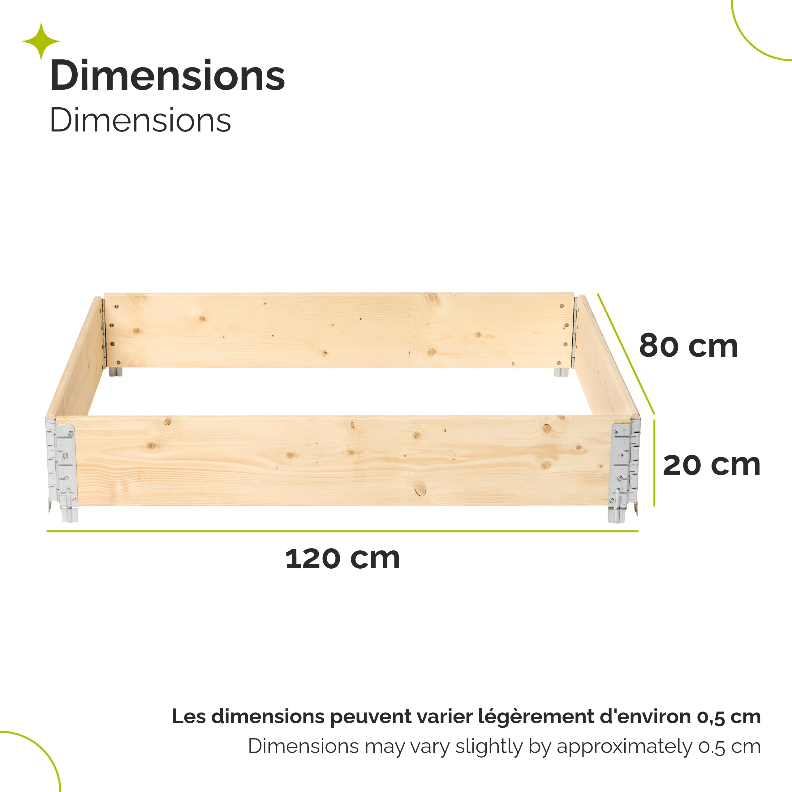 Garronda Potager surélevé en Bois Naturel 120x80x20 cm pour Jardin – Jardinière rectangulaire 3 piècespour Plantes, Fleurs, légumes et Herbes - Bac Potager en Bois GD-0075, Naturel