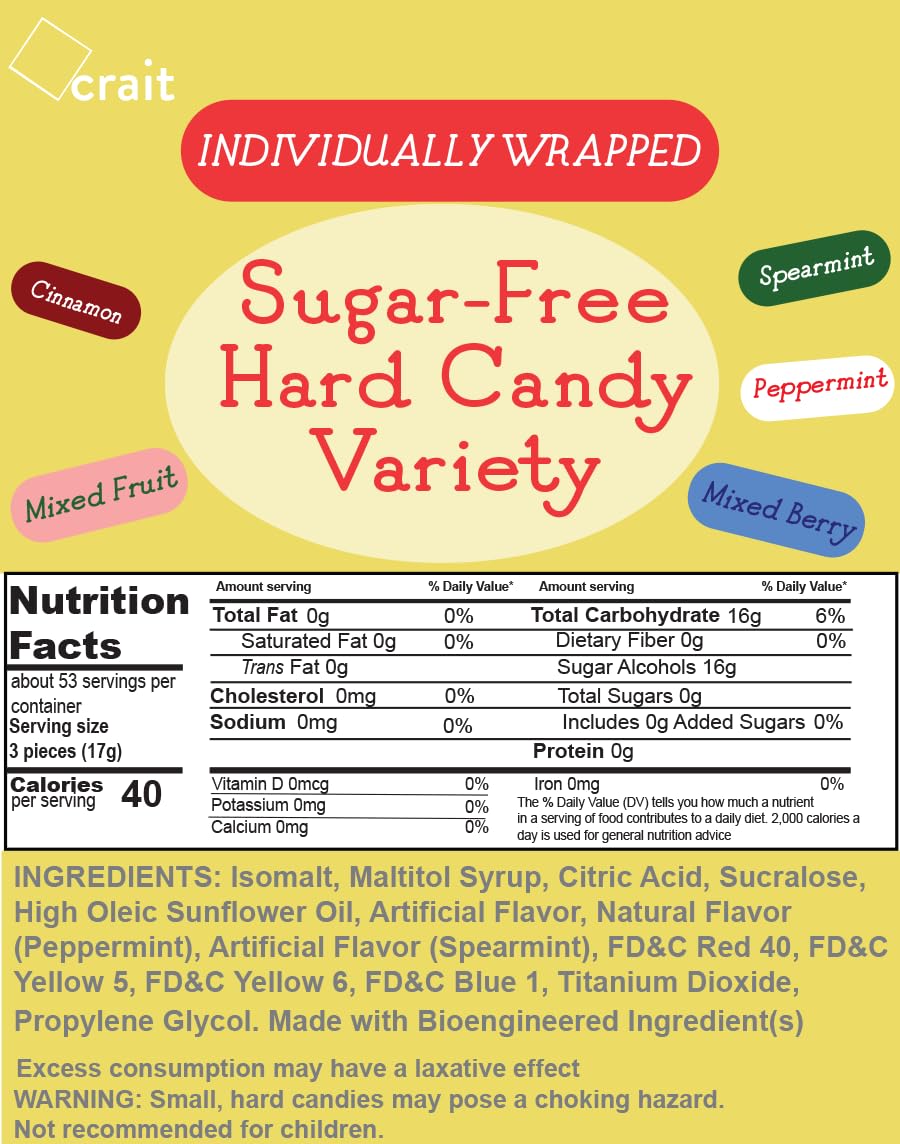 Sugar-Free Hard Candy Individually Wrapped – Assorted Sugar-Free Hard Candy Mix Variety Diabetic-Friendly, Keto-Friendly – 1 Pound Bulk Bag (Pack of 2)