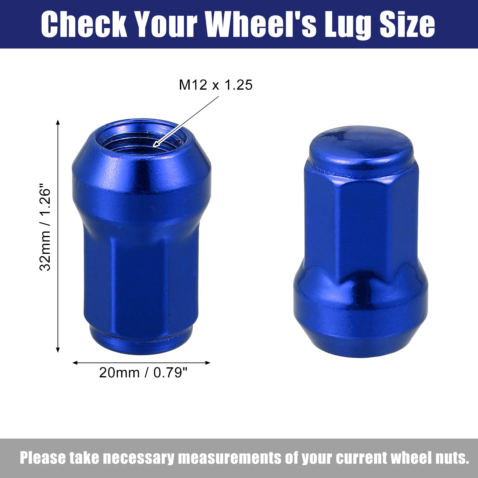 20x Red M12x1.5 Bulge Acorn Lug Nuts - 3/4" Hex, Cone Seat, Zinc Plated - Fit Chevy & Other Models