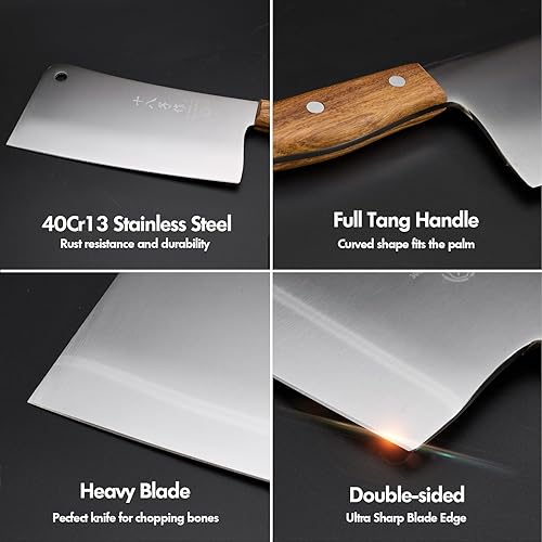 Vista 12 de SHI BA ZI ZUO Cuchillo de carnicero de alta resistencia para cortar huesos, cuchillo de cocina resistente