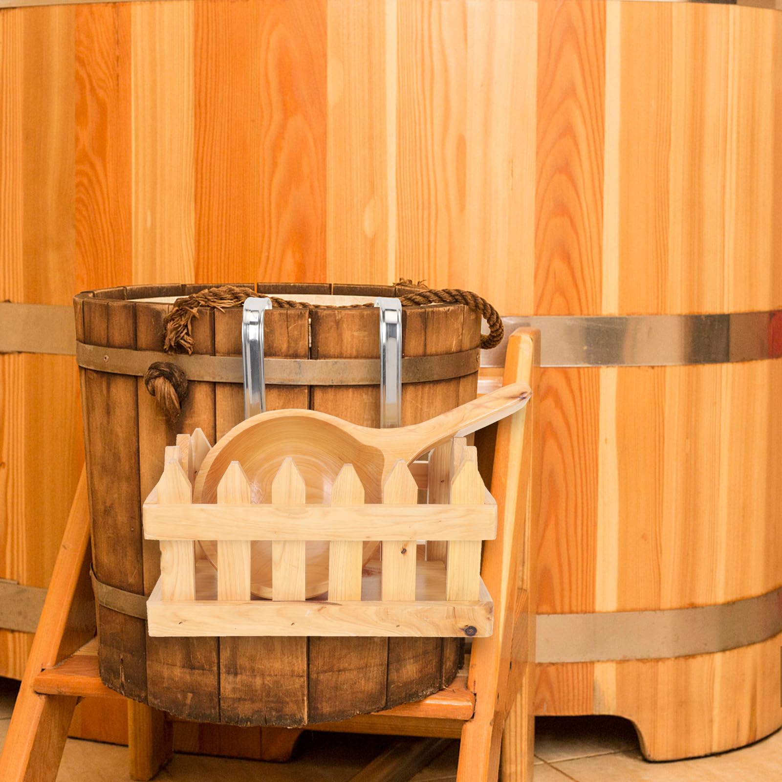 Cestino Porta Mestoli D'acqua e Portaoggetti da Appendere Bagno in Legno Resistente, Cestino Sospeso Multiuso per Organizzazione Sapone e Detergenti, Accessori Bagno per Doccia