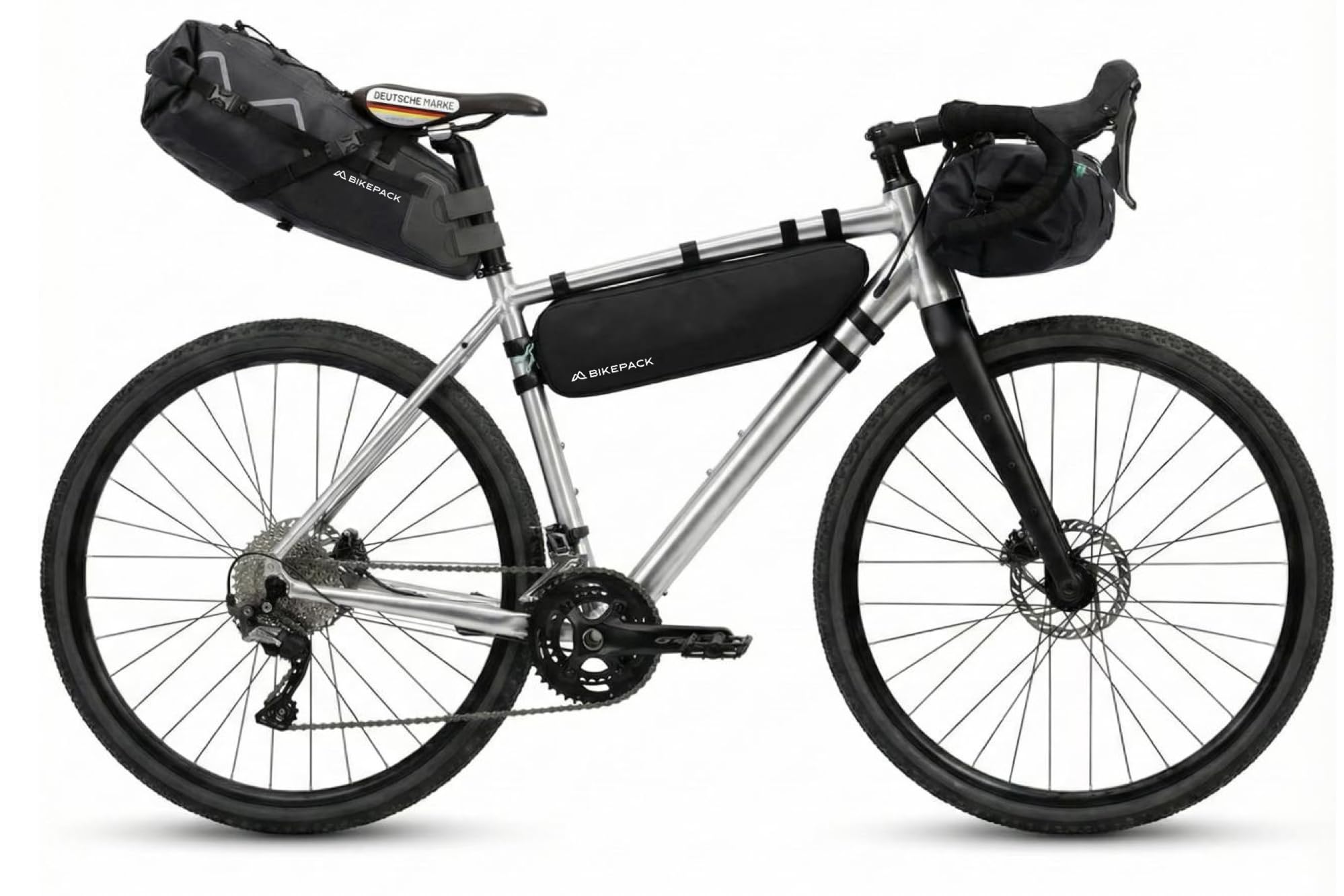 BIKEPACK Tourer Bundle – Lenkertasche, Rahmentasche und Satteltaschen für Fahrrad - Bikepacking Taschen - Gravelbike Zubehör - 100% wasserdicht - insgesamt 28 Liter Stauraum