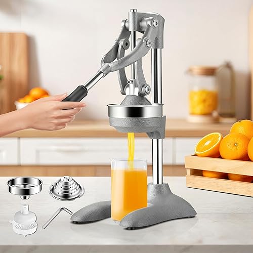 Glimer Exprimidor manual de hierro fundido, prensa de jugo de acero inoxidable para granadas y cítricos, prensa exprimidora de alta resistencia,