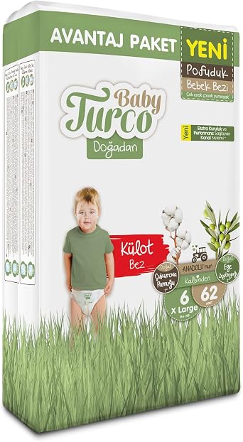 Baby Turco Doğadan Avantaj Paketi Pofuduk Külot Bez 6 Numara Xlarge 62 Adet