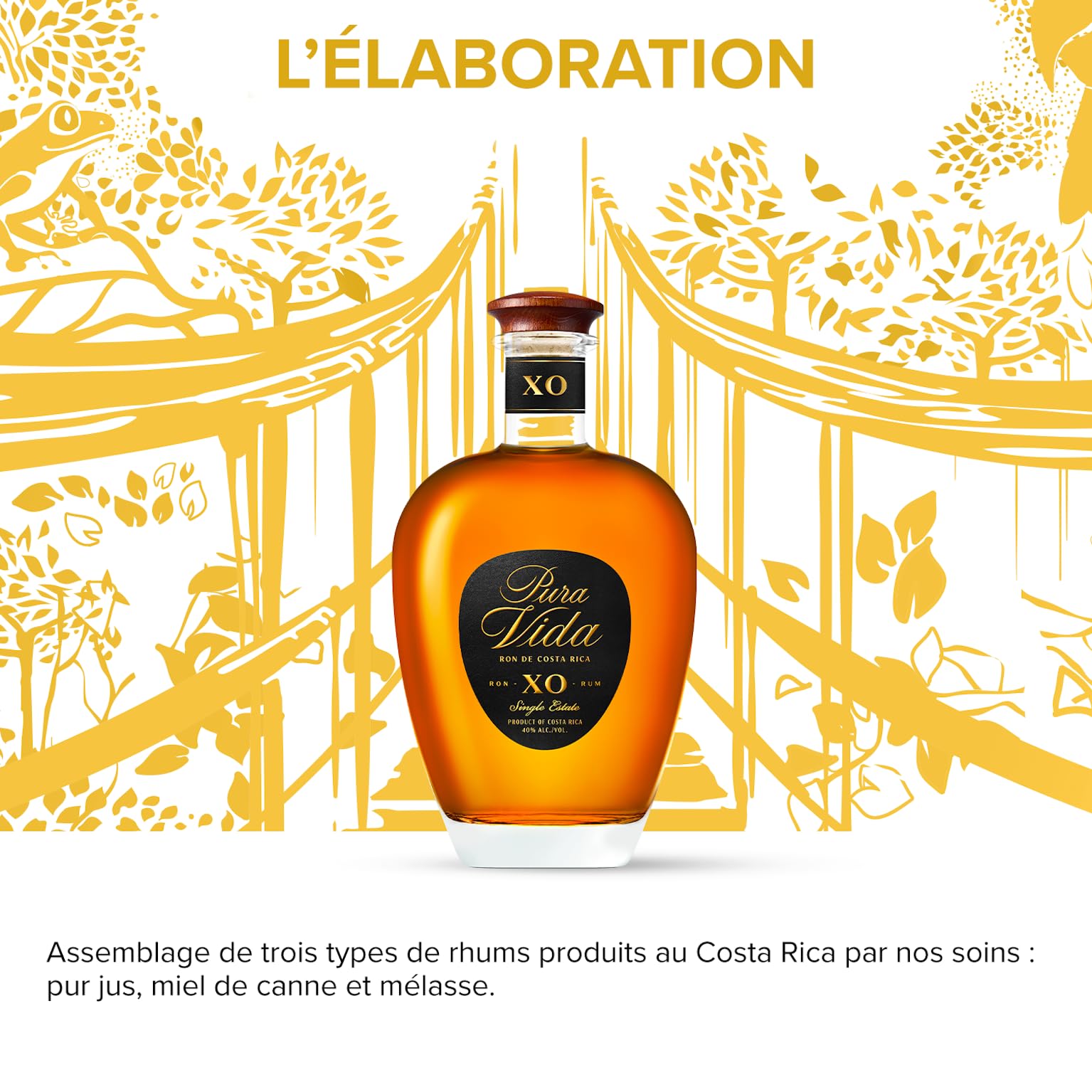 PURA VIDA - Rhum XO - Rhum Vieux - Médaille d’OR au Rum and Cachaça Masters 2025 - 40 % Alcool - Origine : Costa Rica - Bouteille 70 cl