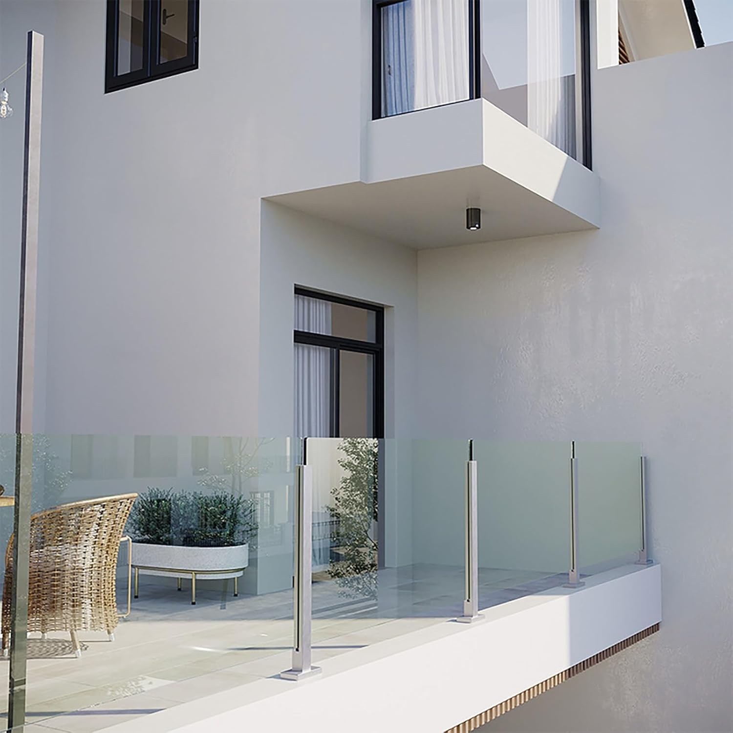 Stainless Steel Balustrade Posts for Decks & Steps - Corner, End, Middle Post System with Expansion Screws & Rubber Gaskets - 70CM Frameless Glass Railing