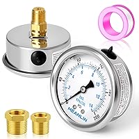 Vista 40 de MEANLIN MEASURE - Manómetro electromecánico de acero inoxidable, relleno de líquido, esfera con cara de 2.5 pulgadas, NPT de 1/4 de pulgada, agua