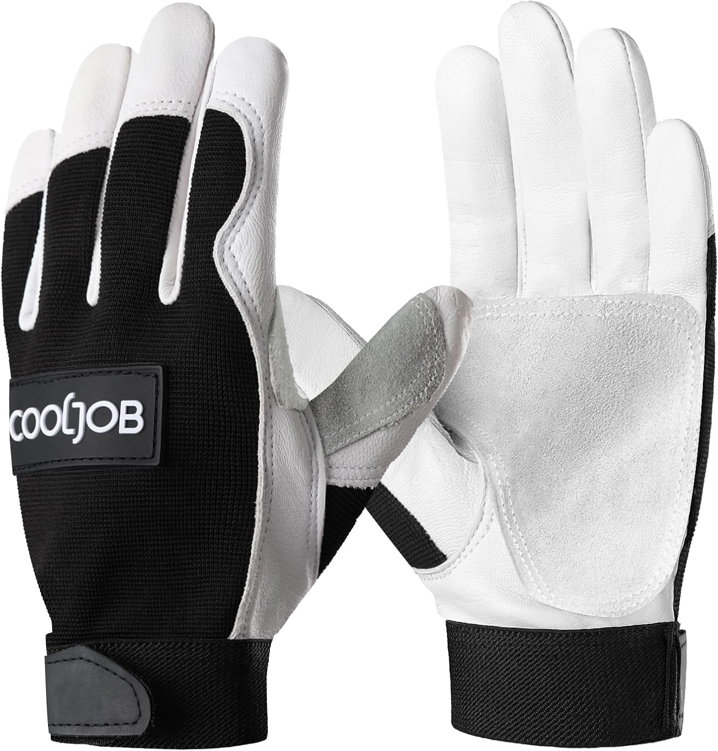 COOLJOB Leather Work Gloves with Grip, Thorn Proof, Heat Puncture Resistant Gloves for Gardening Welding Landscaping, White