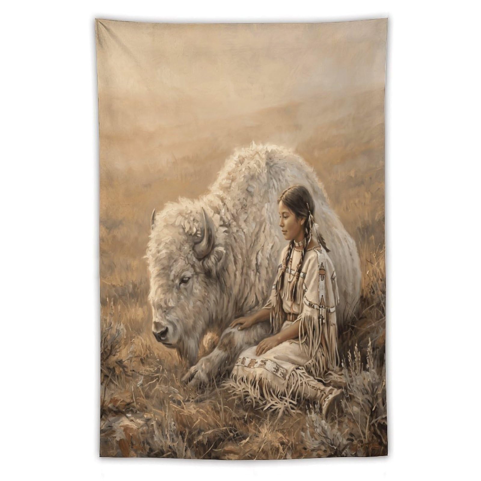 H3B8U2Y5 White Buffalo Woman Prairie Wall Tapestry, Open Grassland